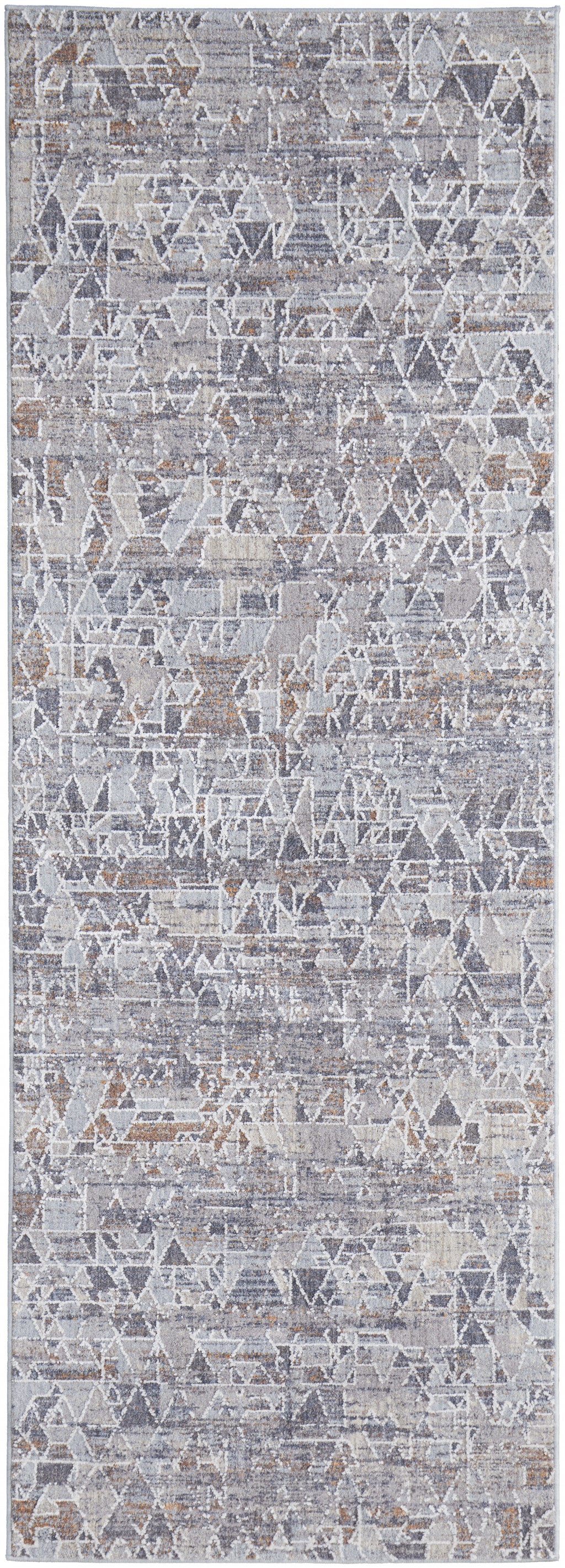 8' Gray Blue And Orange Abstract Power Loom Distressed Stain Resistant Runner Rug