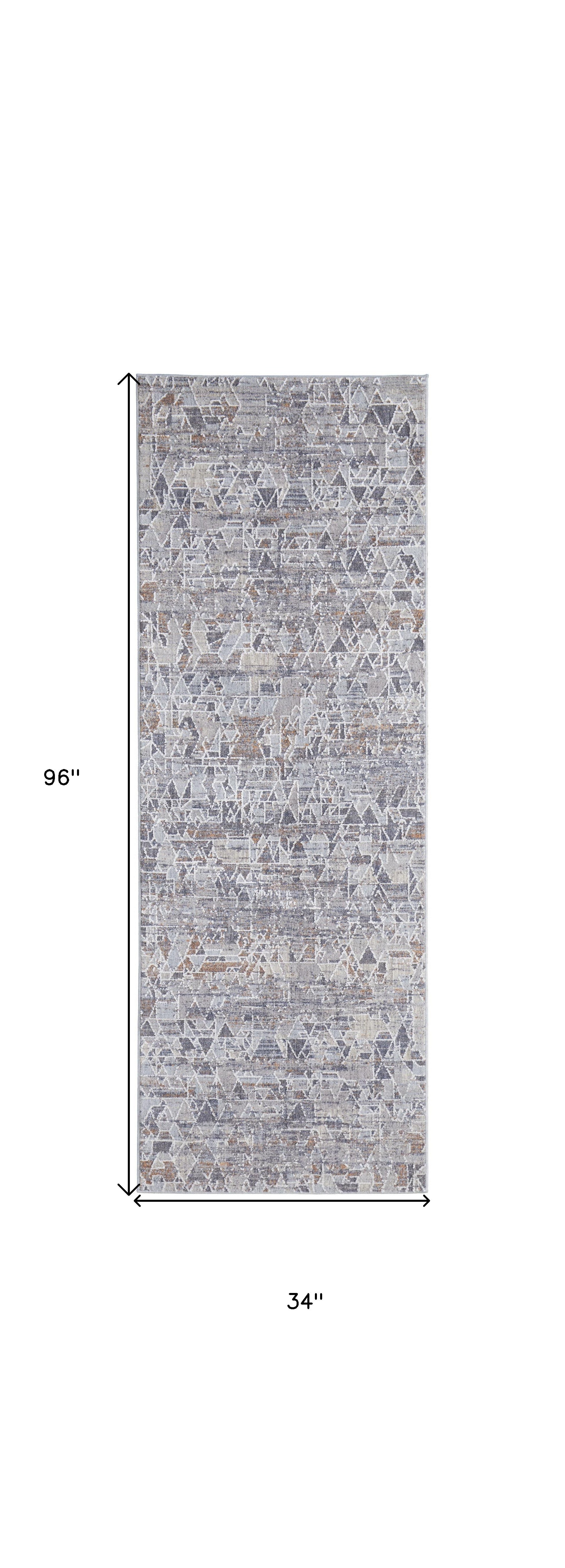 8' Gray Blue And Orange Abstract Power Loom Distressed Stain Resistant Runner Rug