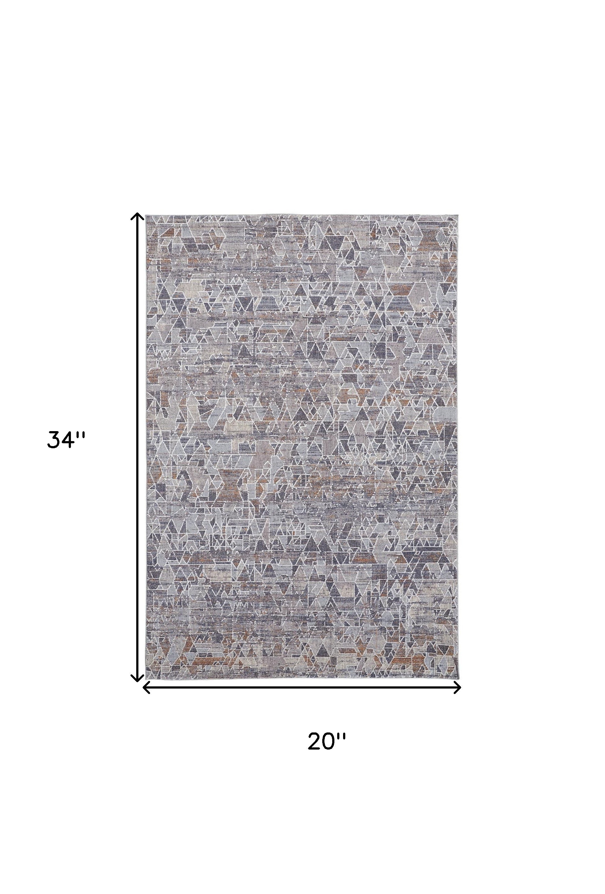 2' X 3' Gray Blue And Orange Abstract Power Loom Distressed Stain Resistant Area Rug