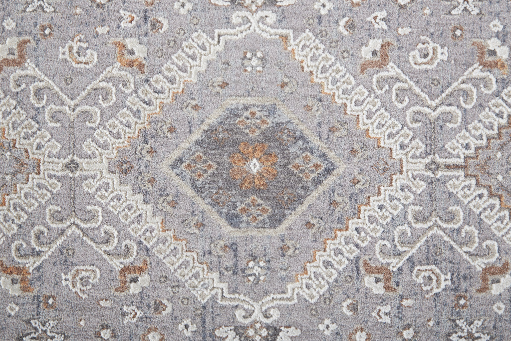 8' X 10' Gray Orange And Ivory Floral Power Loom Stain Resistant Area Rug