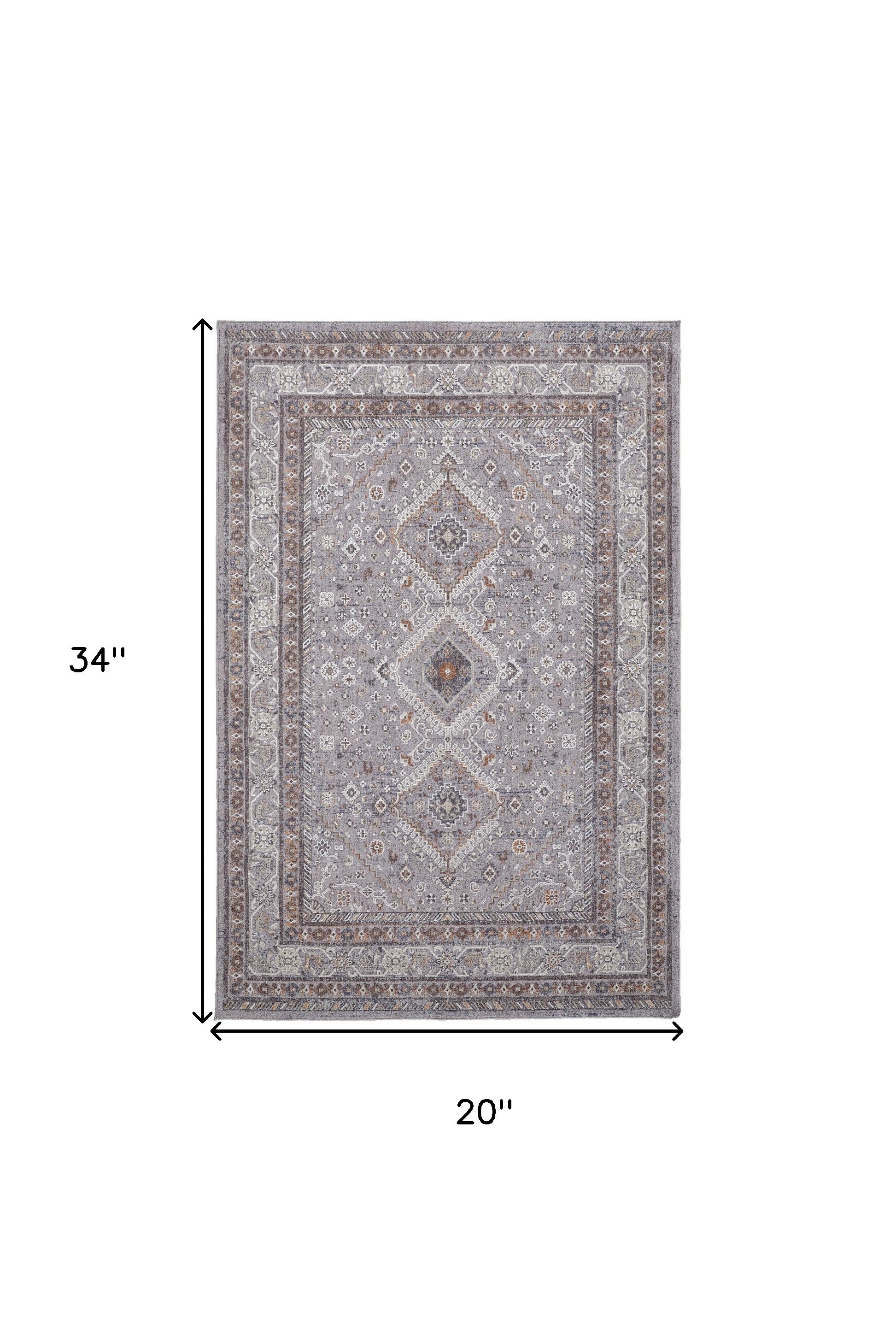 2' X 3' Gray Orange And Ivory Floral Power Loom Stain Resistant Area Rug