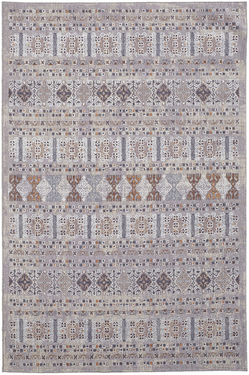 4' X 6' Orange Gray And White Geometric Power Loom Distressed Stain Resistant Area Rug