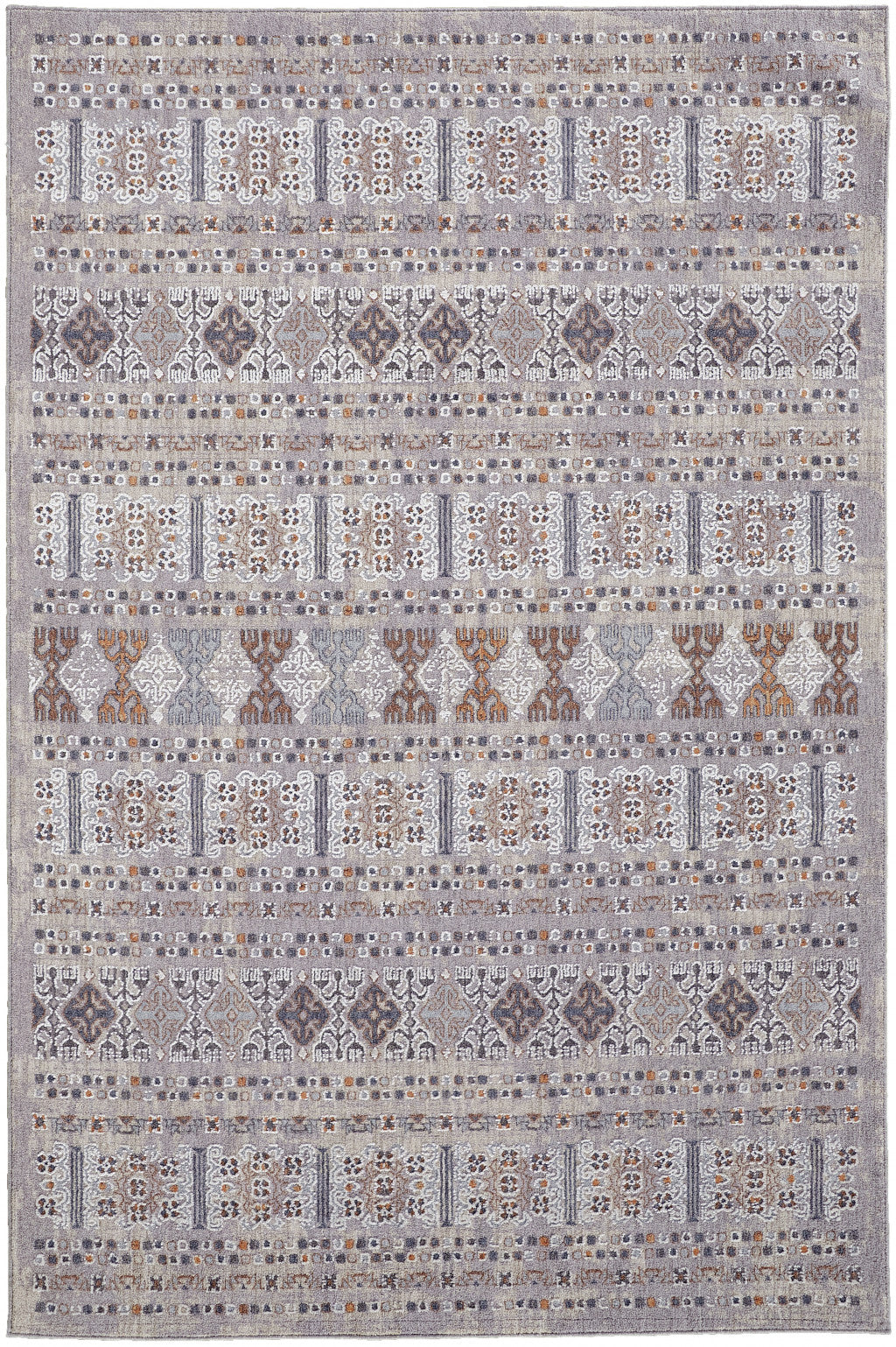 5' X 8' Orange Gray And White Geometric Power Loom Distressed Stain Resistant Area Rug