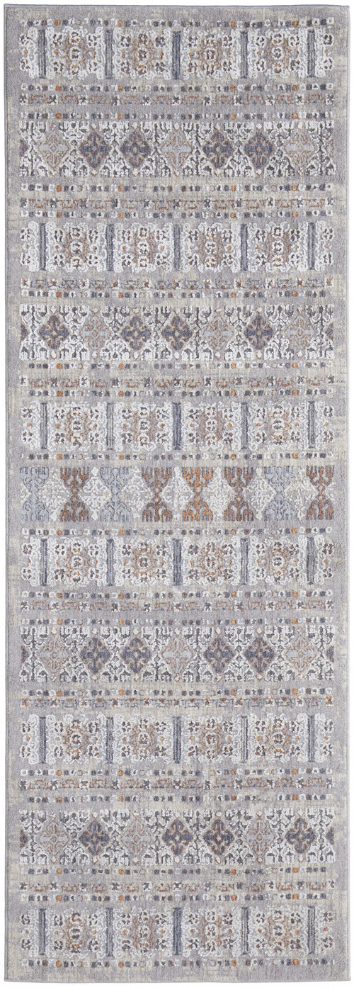 8' Orange Gray And White Geometric Power Loom Distressed Stain Resistant Runner Rug