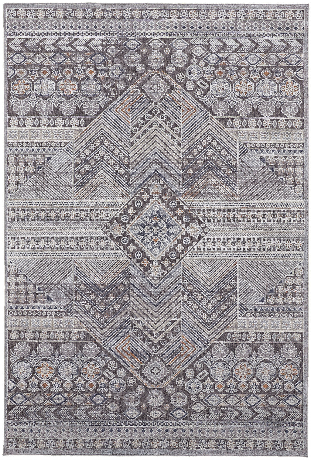 12' X 15' Ivory And Gray Geometric Power Loom Distressed Stain Resistant Area Rug