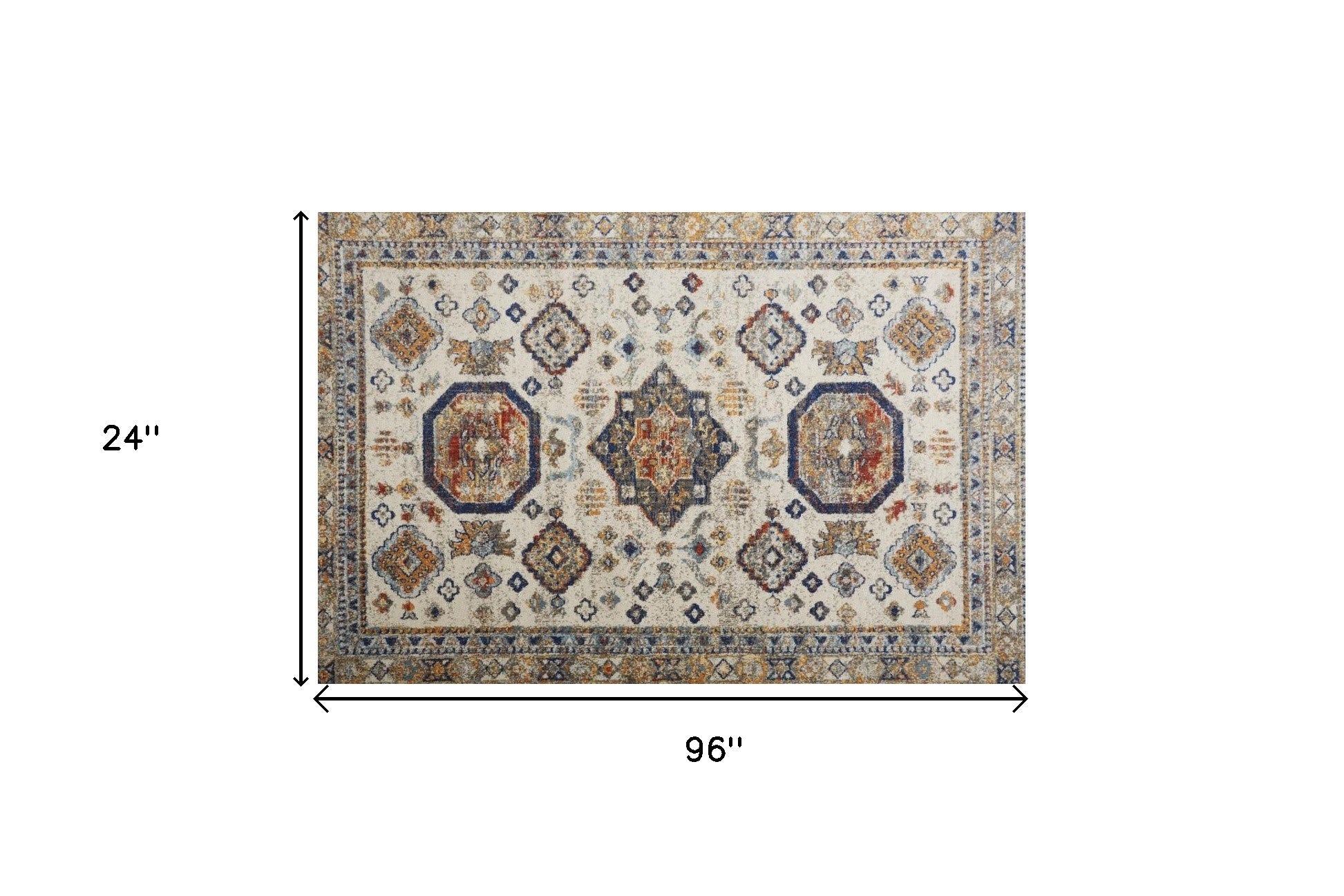 8' Ivory Orange And Blue Floral Stain Resistant Runner Rug