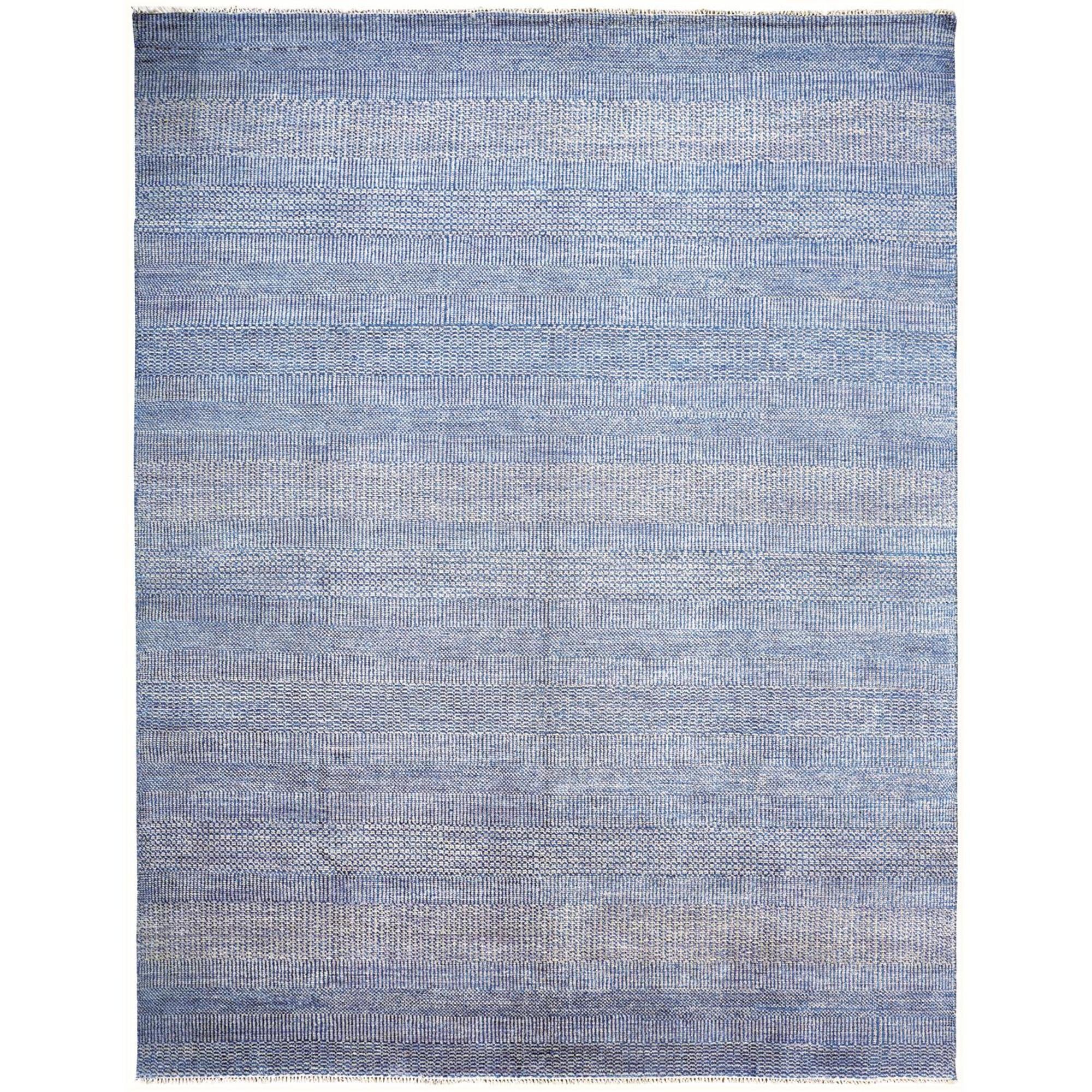 12' x 15' Blue and Silver Wool Striped Hand KNotted Area Rug