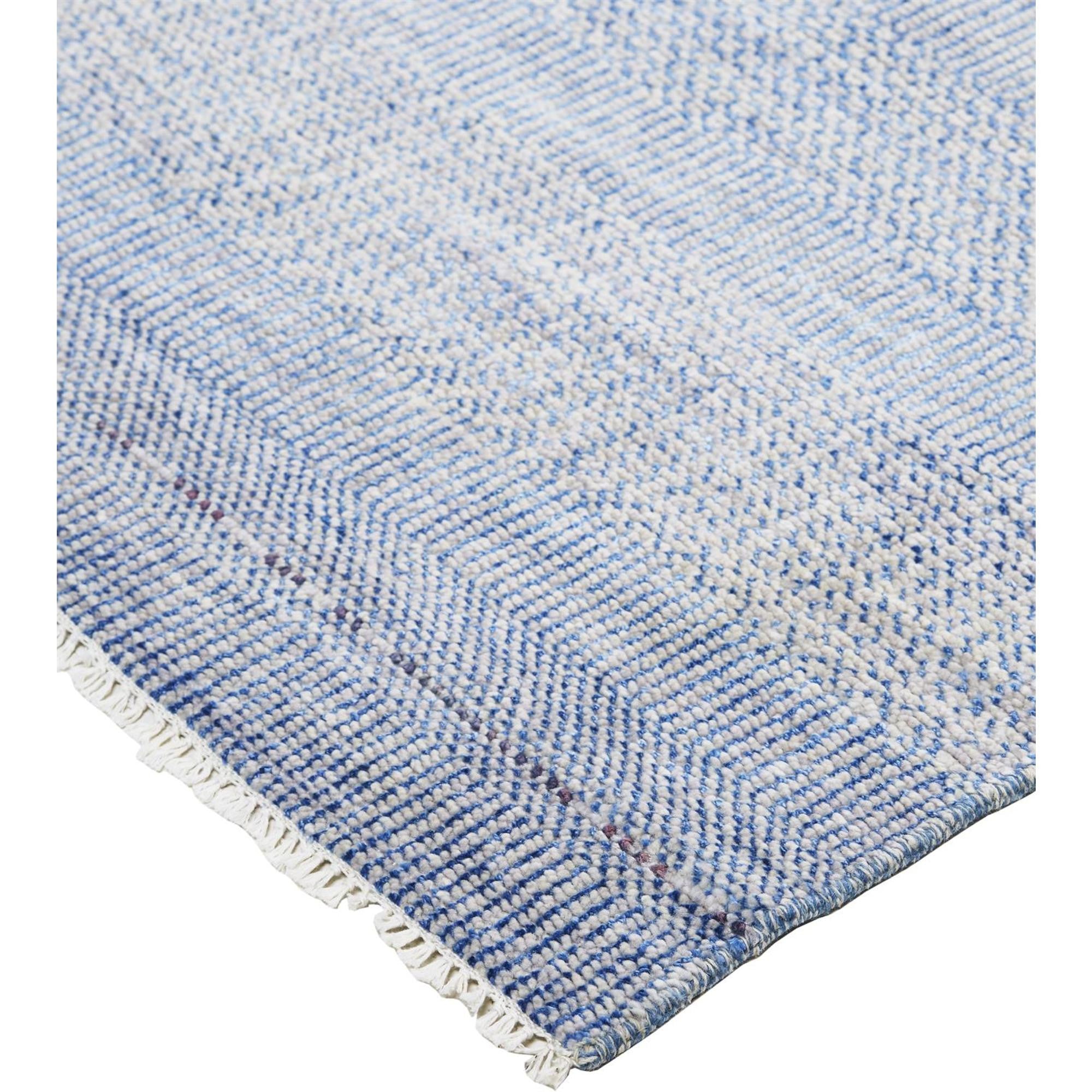 12' x 15' Blue and Silver Wool Striped Hand KNotted Area Rug