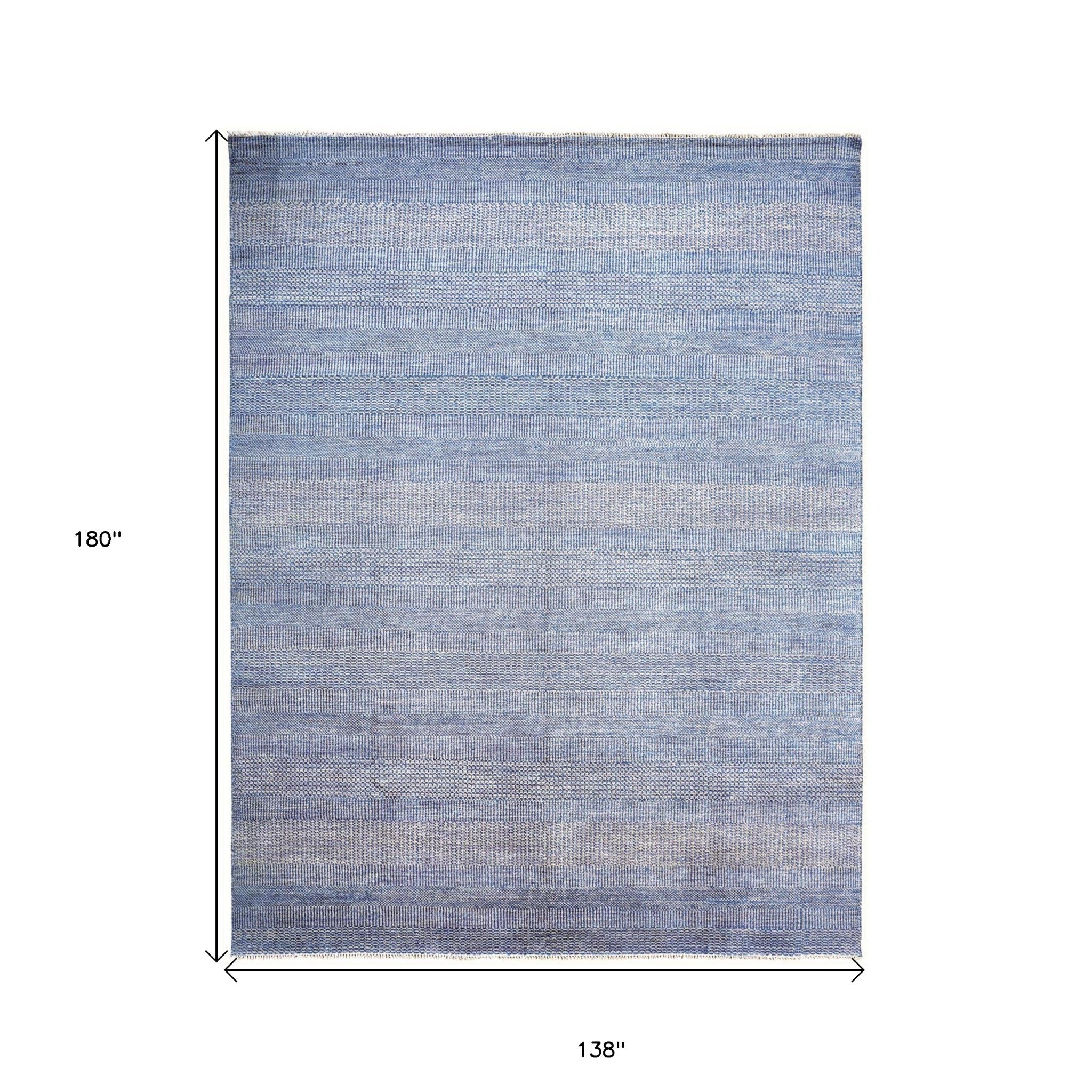 12' x 15' Blue and Silver Wool Striped Hand KNotted Area Rug