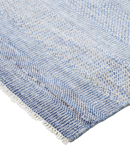 2' X 3' Blue And Silver Wool Striped Hand Knotted Area Rug