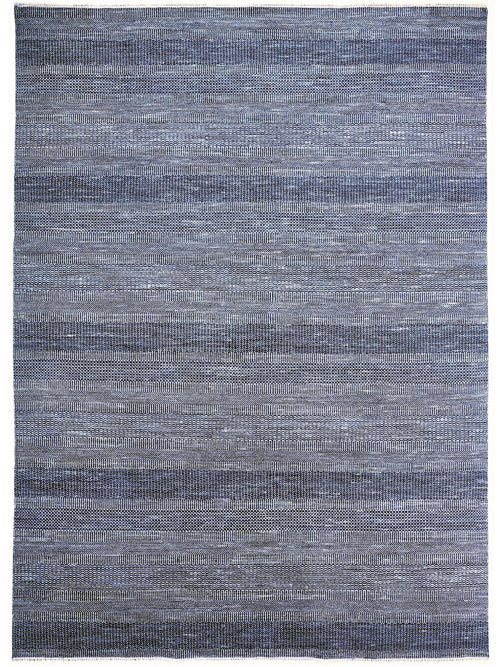 2' X 3' Blue And Gray Wool Striped Hand Knotted Area Rug