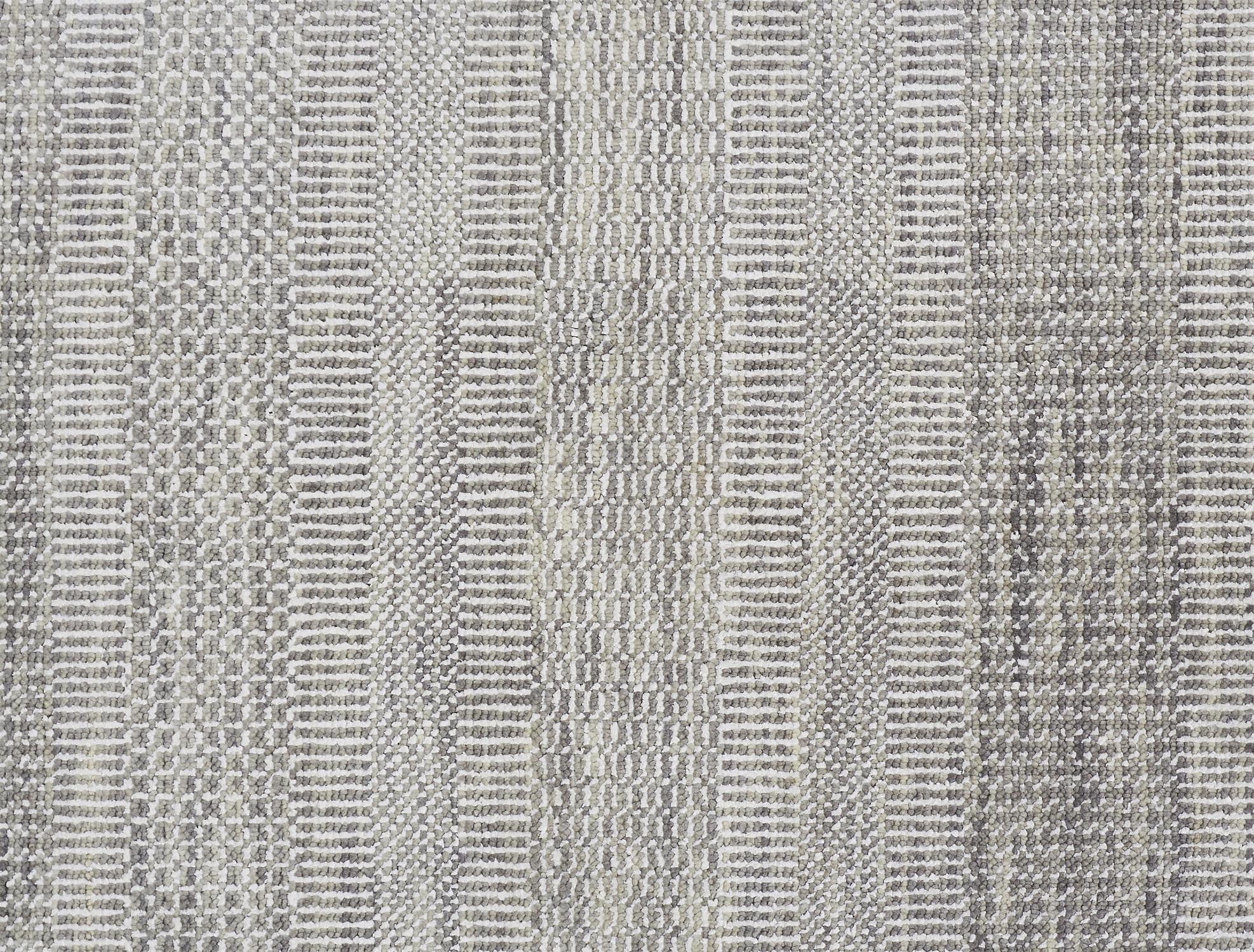 10' Silver Wool Striped Hand Knotted Runner Rug