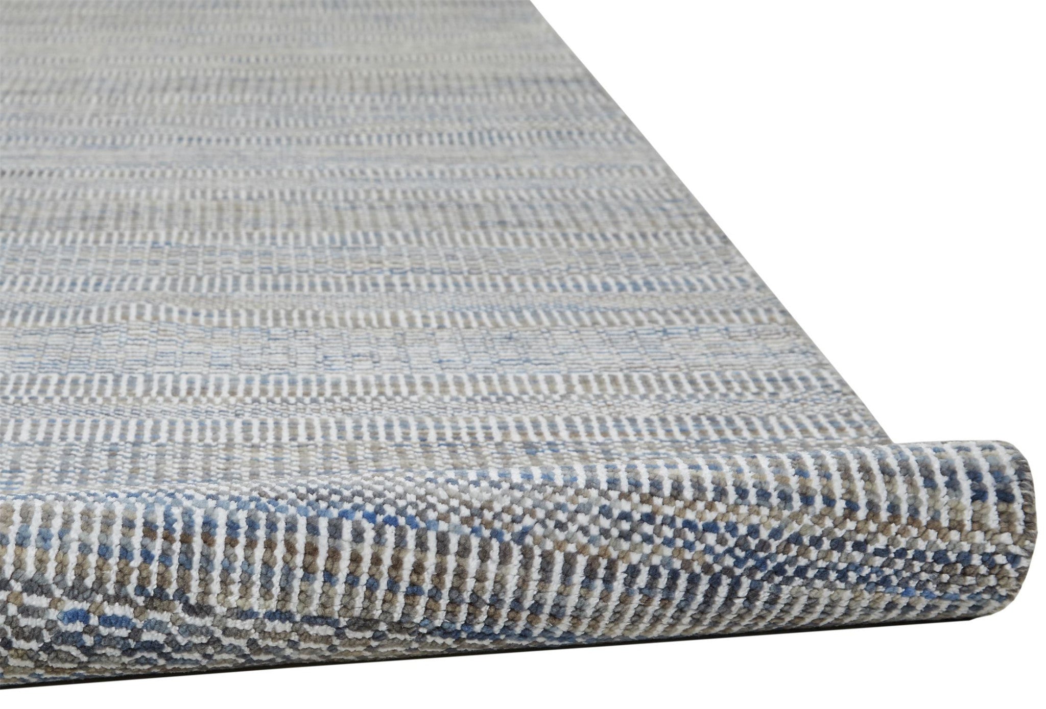 10' Silver Wool Striped Hand Knotted Runner Rug