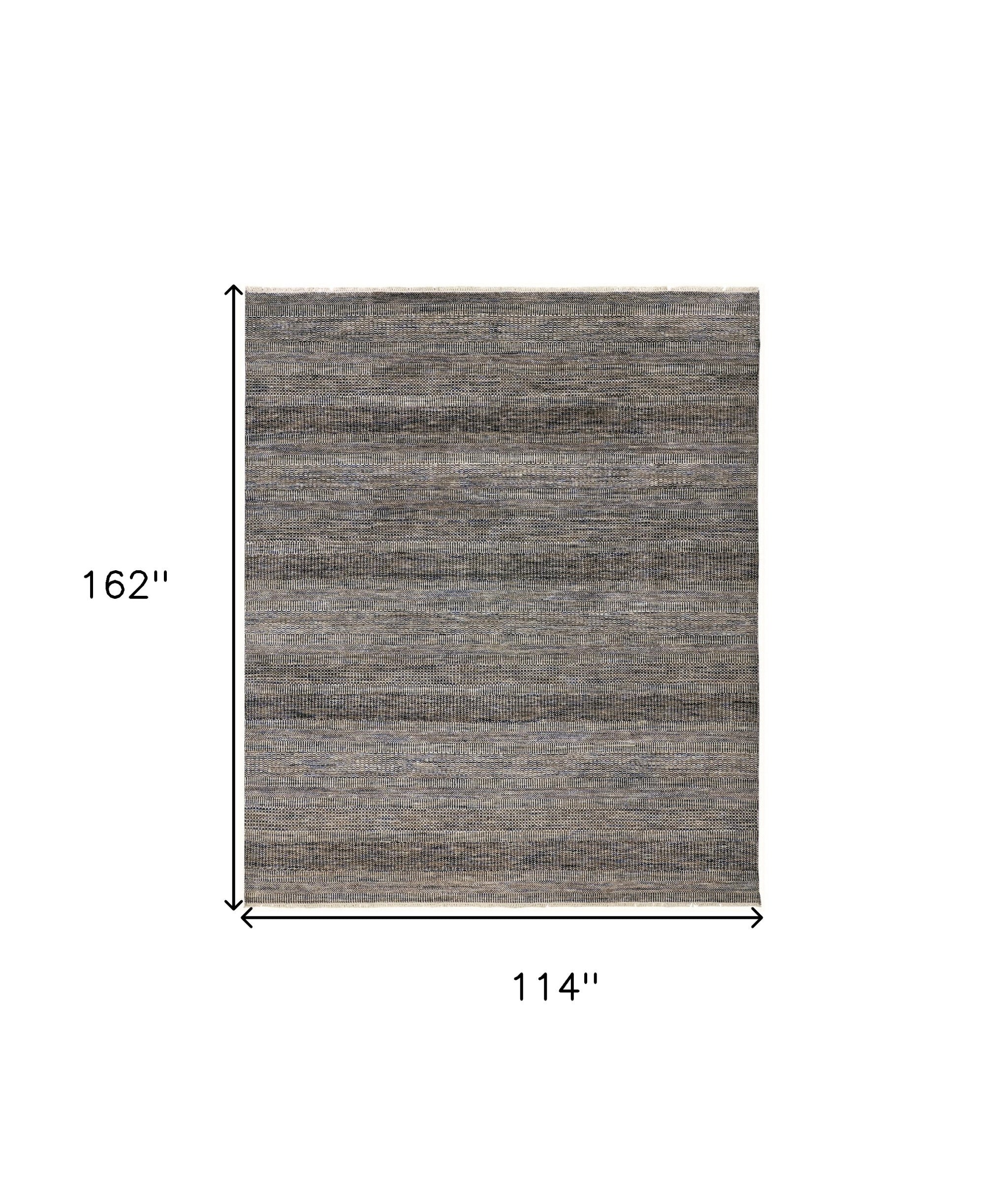 10' X 13' Gray Wool Striped Hand Knotted Area Rug