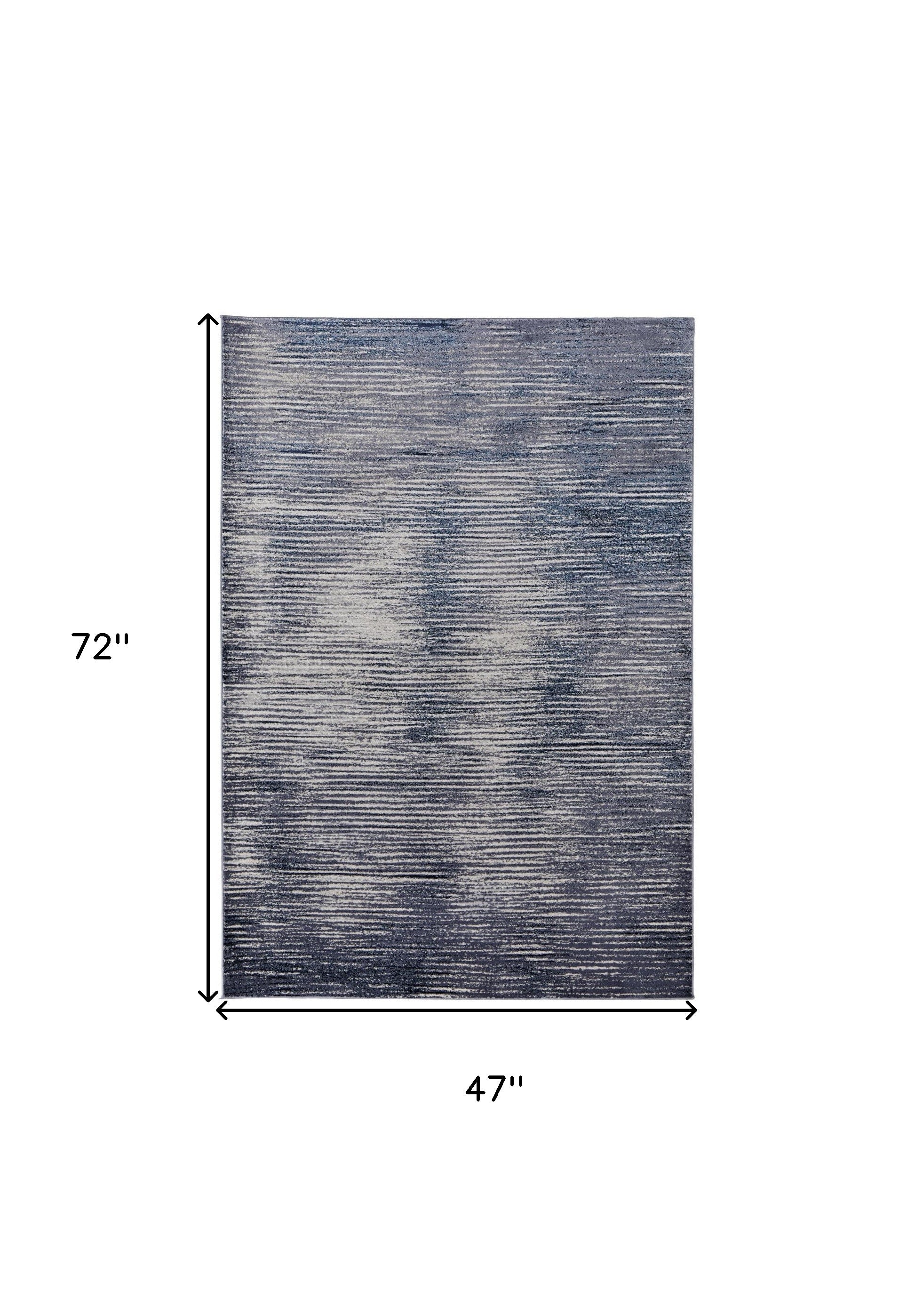 4' X 6' Blue Gray And Ivory Striped Power Loom Distressed Area Rug