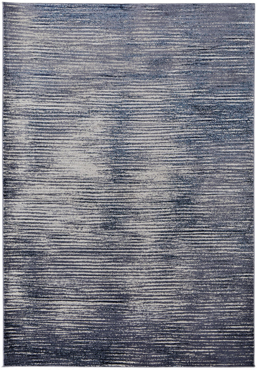 4' X 6' Blue Gray And Ivory Striped Power Loom Distressed Area Rug