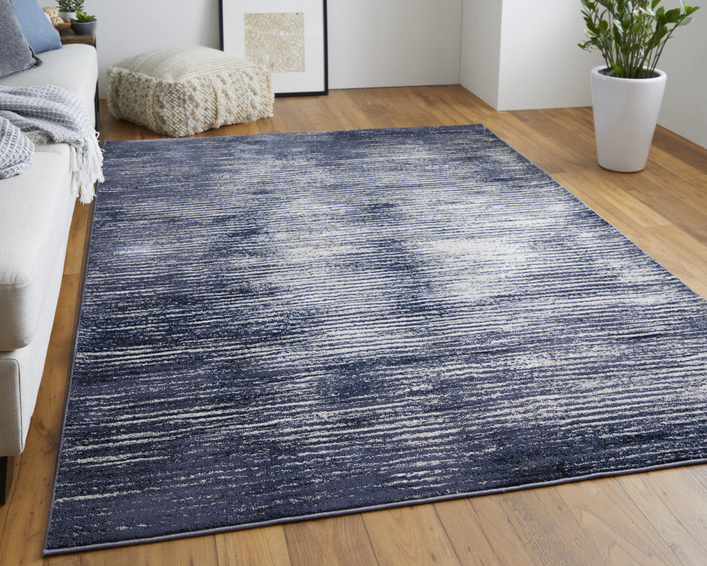 4' X 6' Blue Gray And Ivory Striped Power Loom Distressed Area Rug