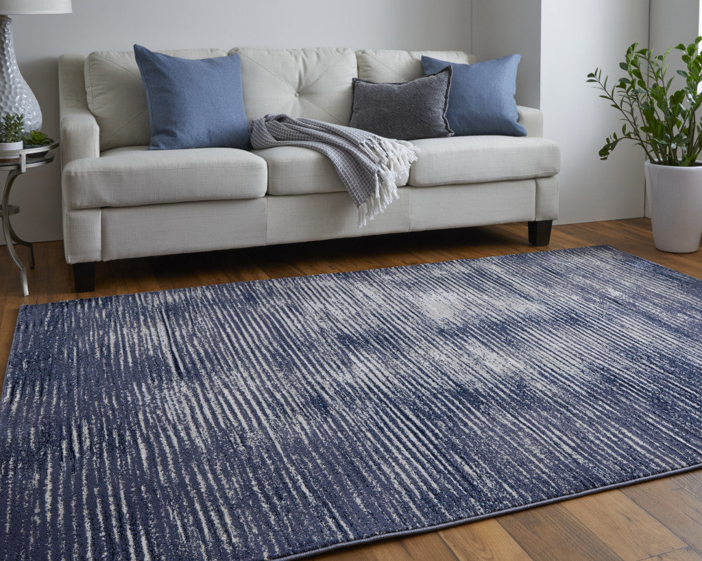 4' X 6' Blue Gray And Ivory Striped Power Loom Distressed Area Rug