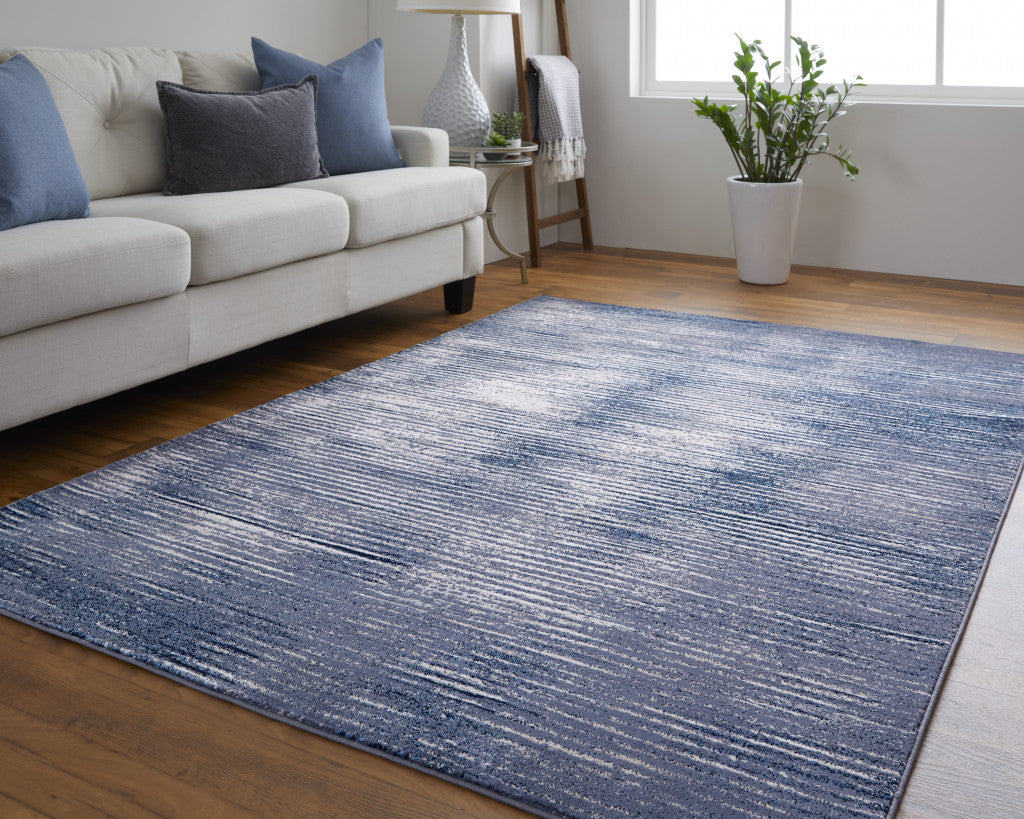 4' X 6' Blue Gray And Ivory Striped Power Loom Distressed Area Rug