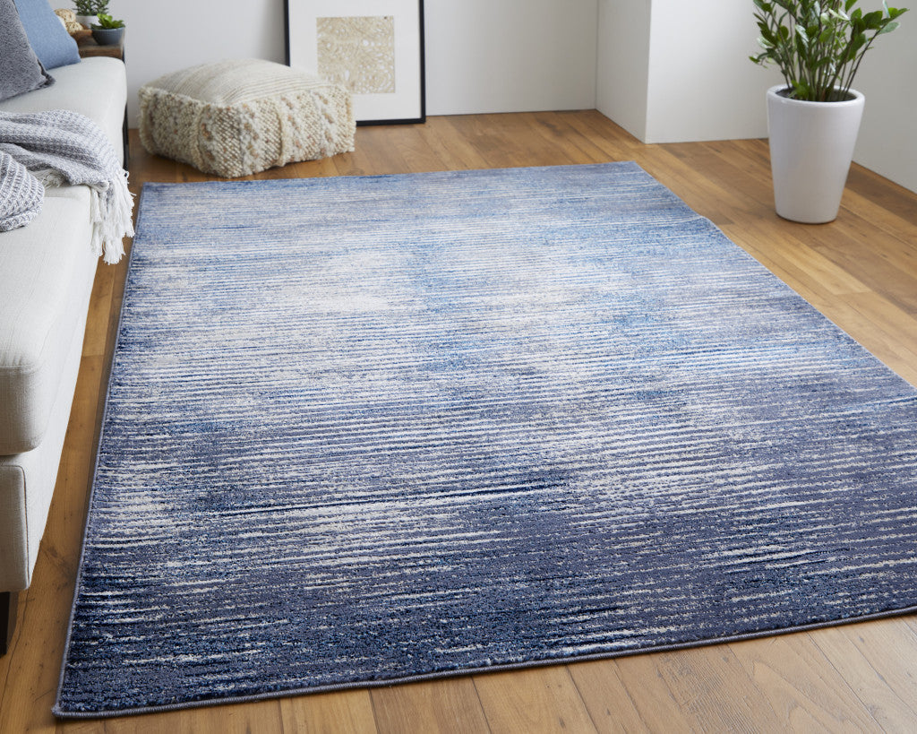 4' X 6' Blue Gray And Ivory Striped Power Loom Distressed Area Rug