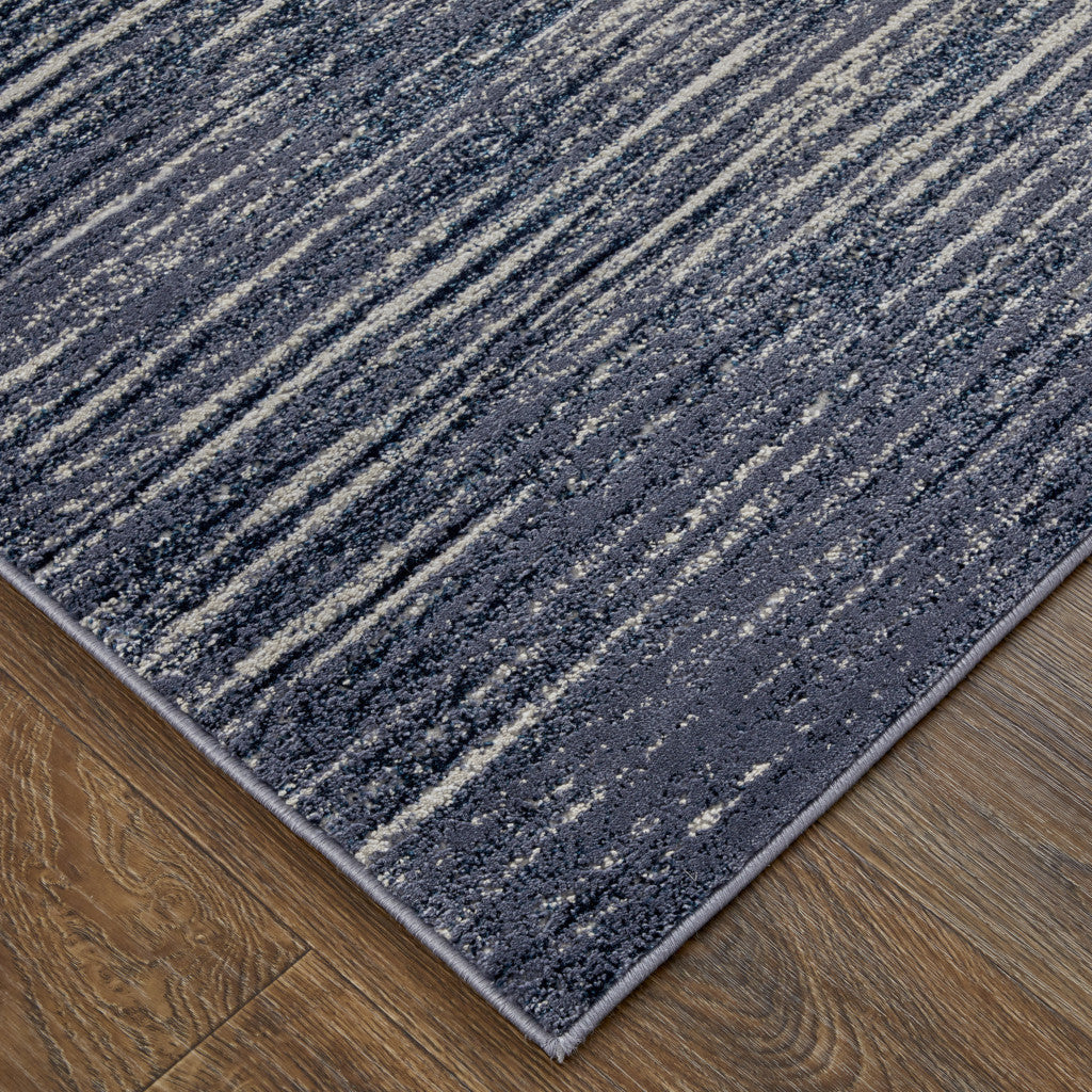 5' X 8' Blue Gray And Ivory Striped Power Loom Distressed Area Rug