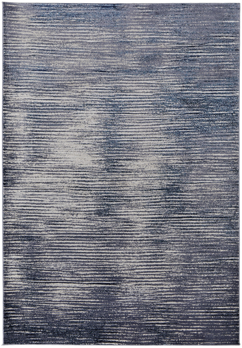 8' X 10' Blue Gray And Ivory Striped Power Loom Distressed Area Rug