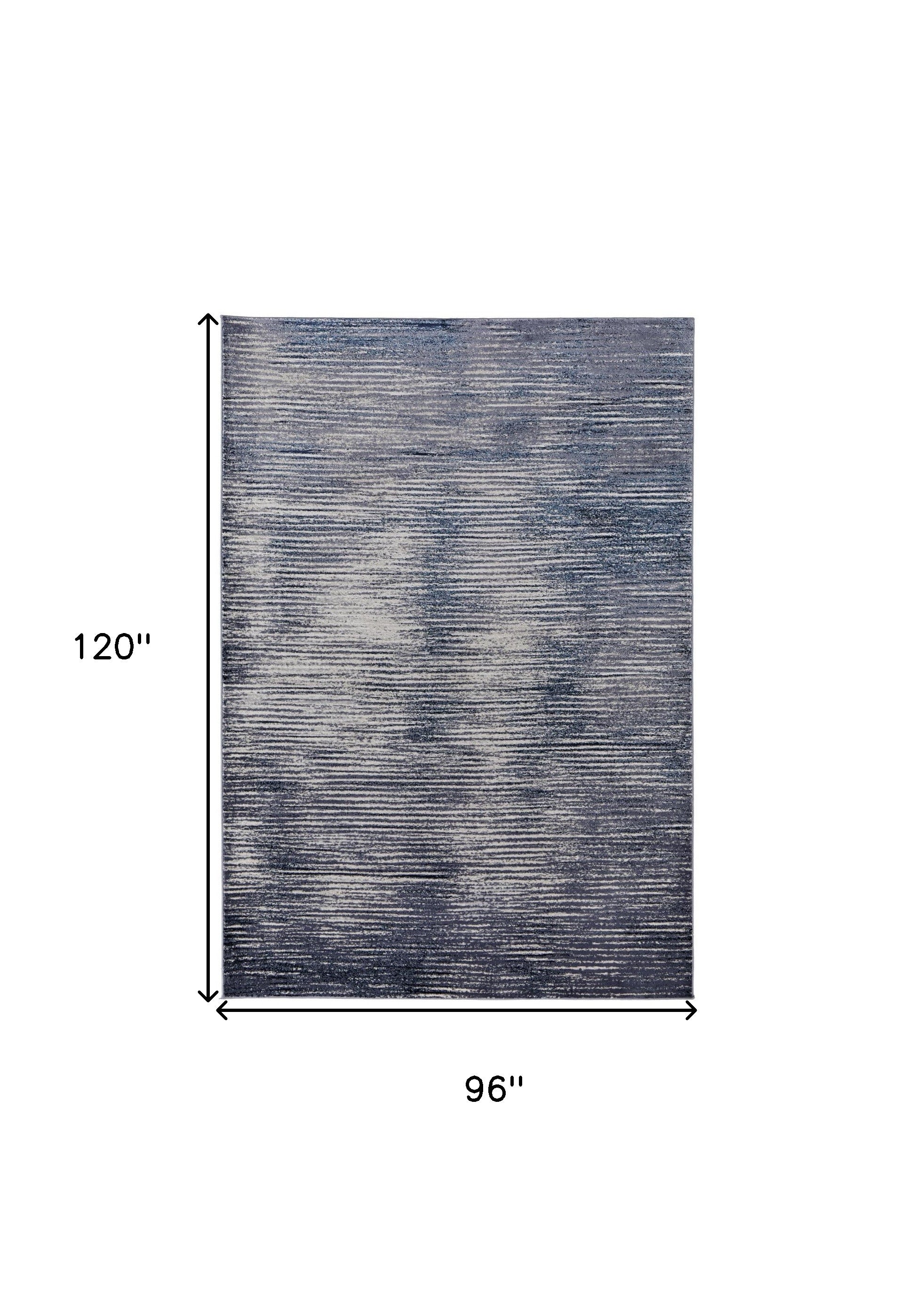 8' X 10' Blue Gray And Ivory Striped Power Loom Distressed Area Rug