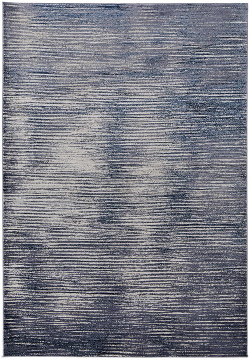 10' X 13' Blue Gray And Ivory Striped Power Loom Distressed Area Rug