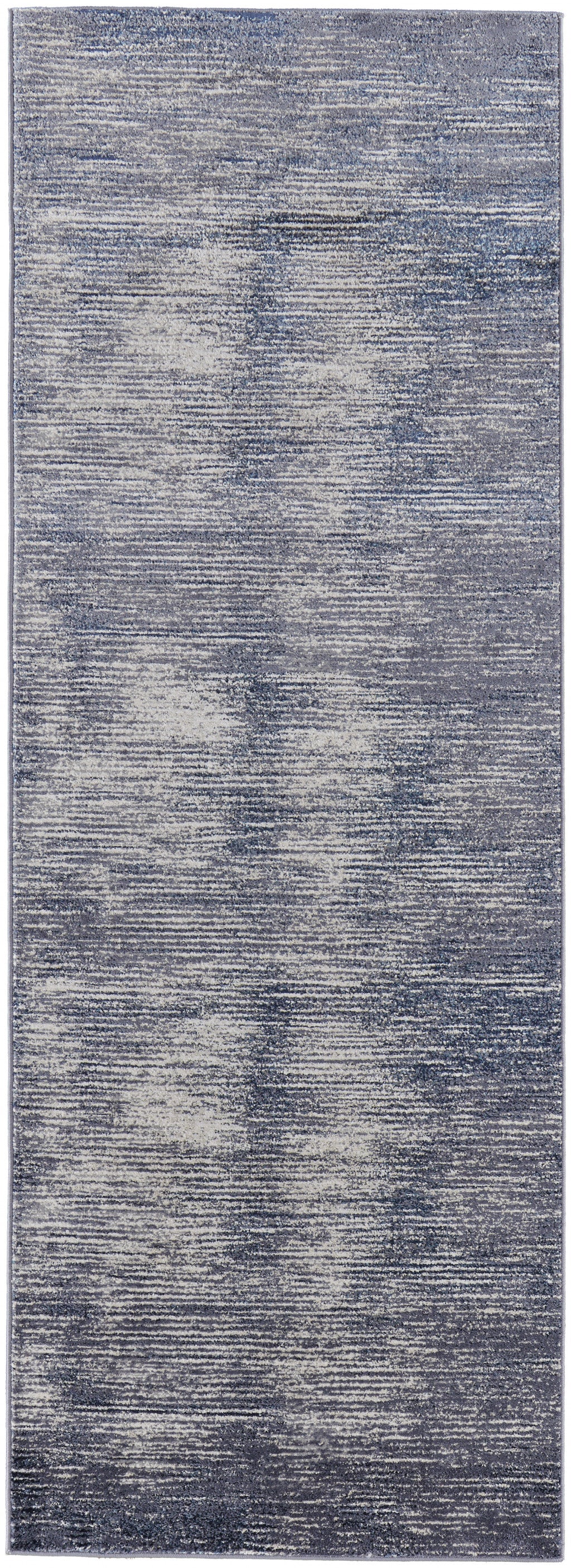 8' Blue Gray And Ivory Striped Power Loom Distressed Runner Rug