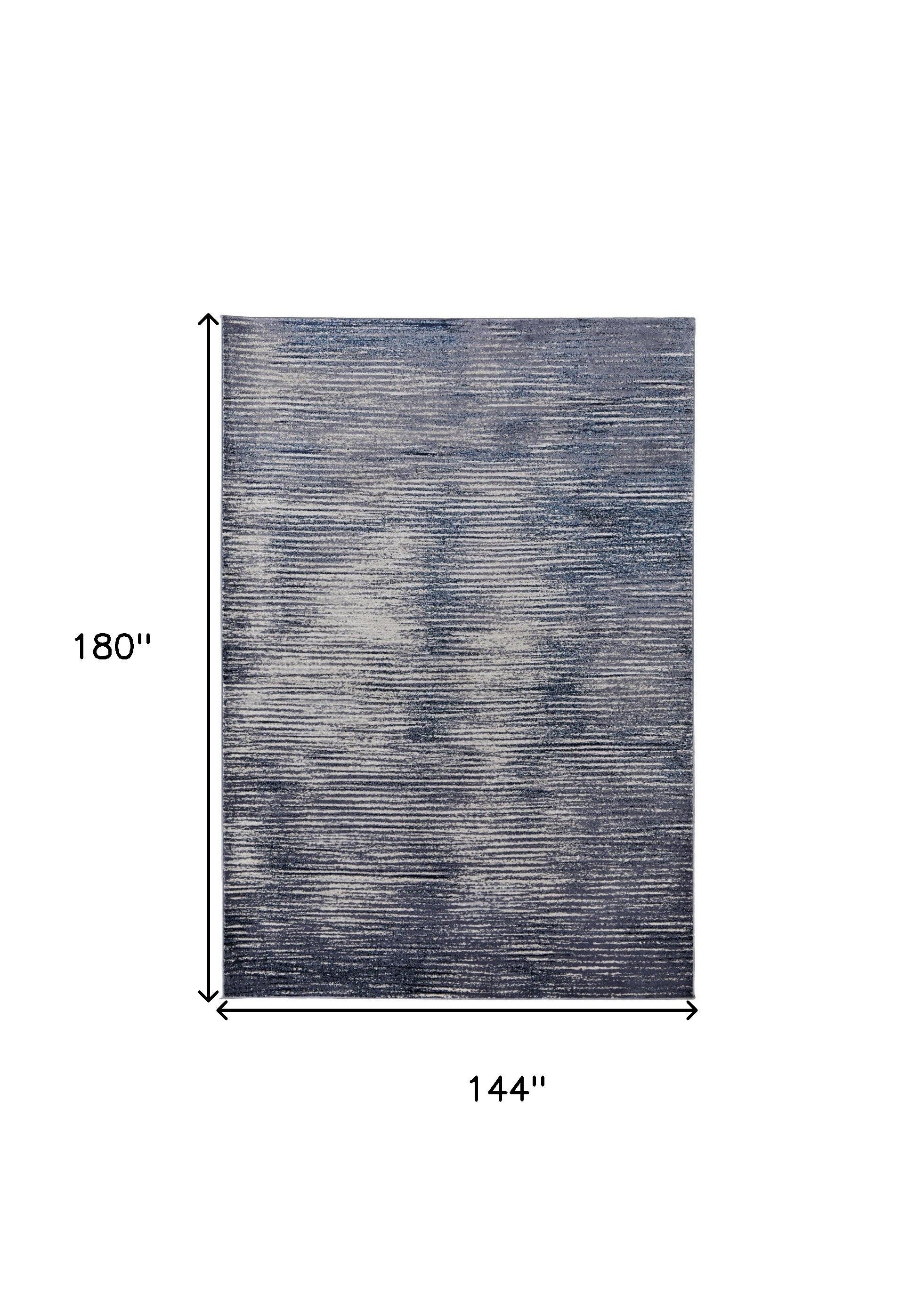 12' X 15' Blue Gray And Ivory Striped Power Loom Distressed Area Rug