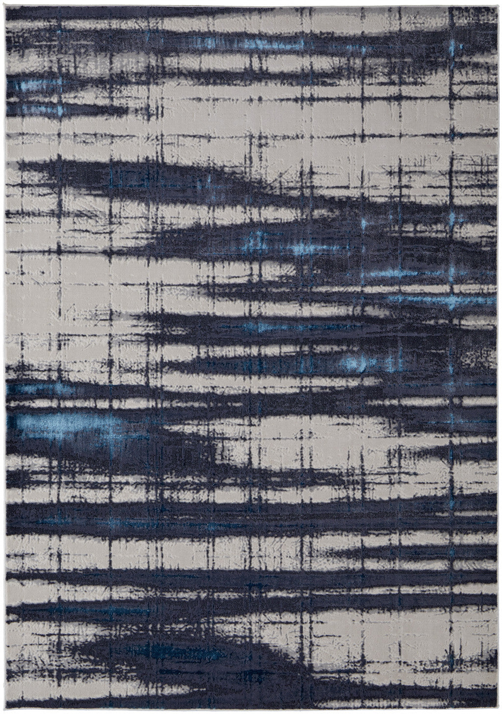 4' X 6' Ivory Blue And Gray Abstract Power Loom Distressed Area Rug