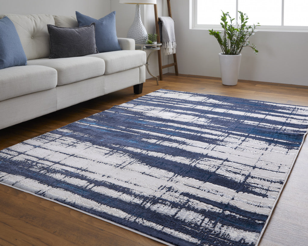 4' X 6' Ivory Blue And Gray Abstract Power Loom Distressed Area Rug