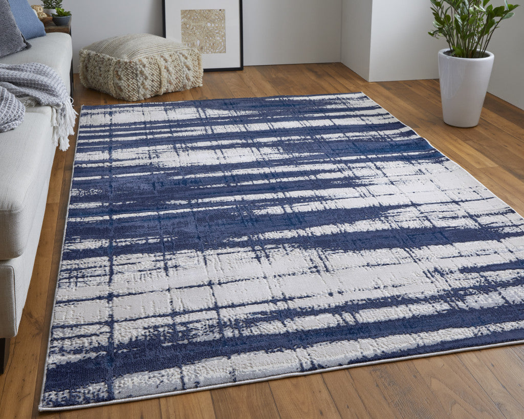 4' X 6' Ivory Blue And Gray Abstract Power Loom Distressed Area Rug