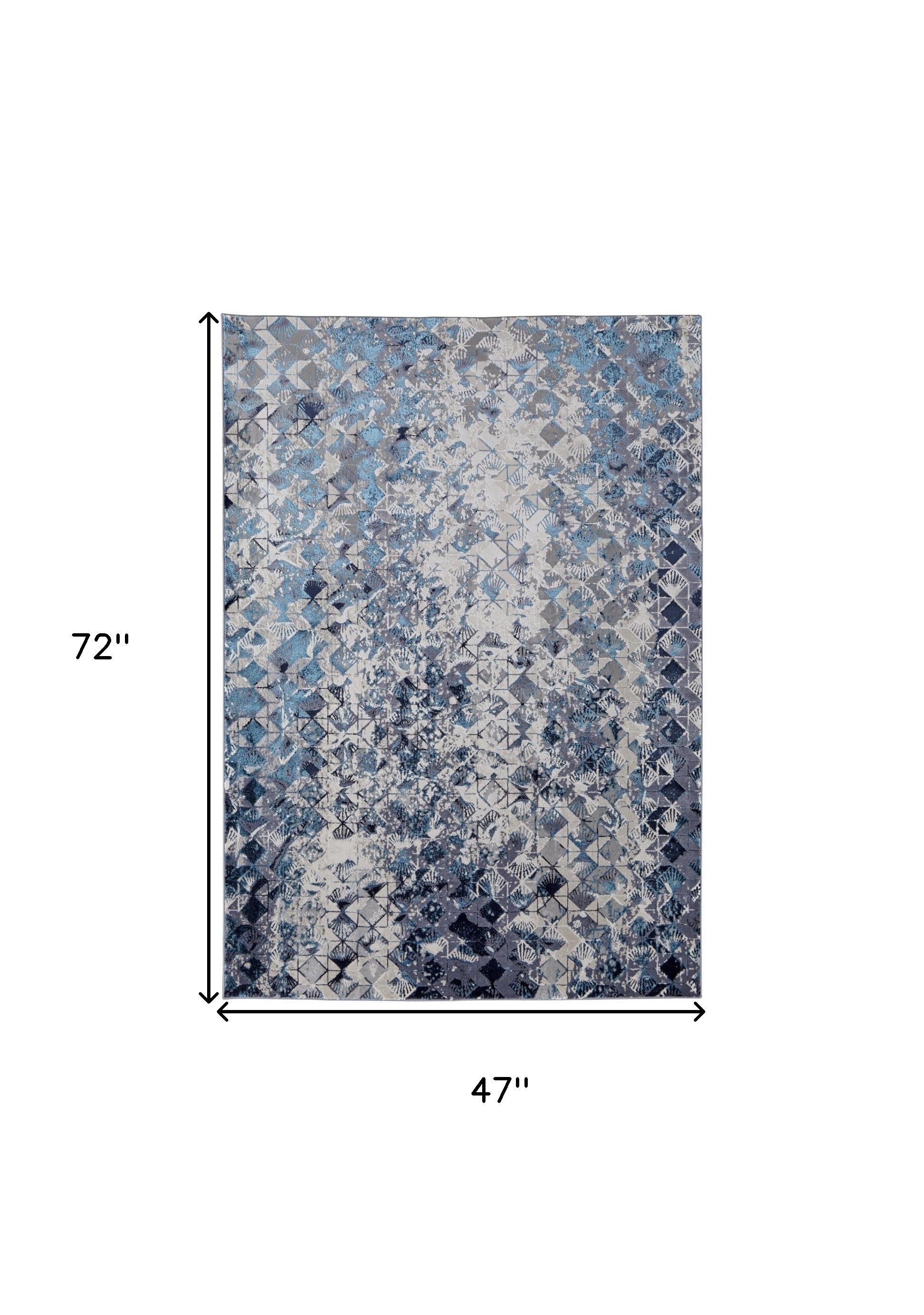 4' X 6' Blue Ivory And Gray Geometric Power Loom Distressed Area Rug