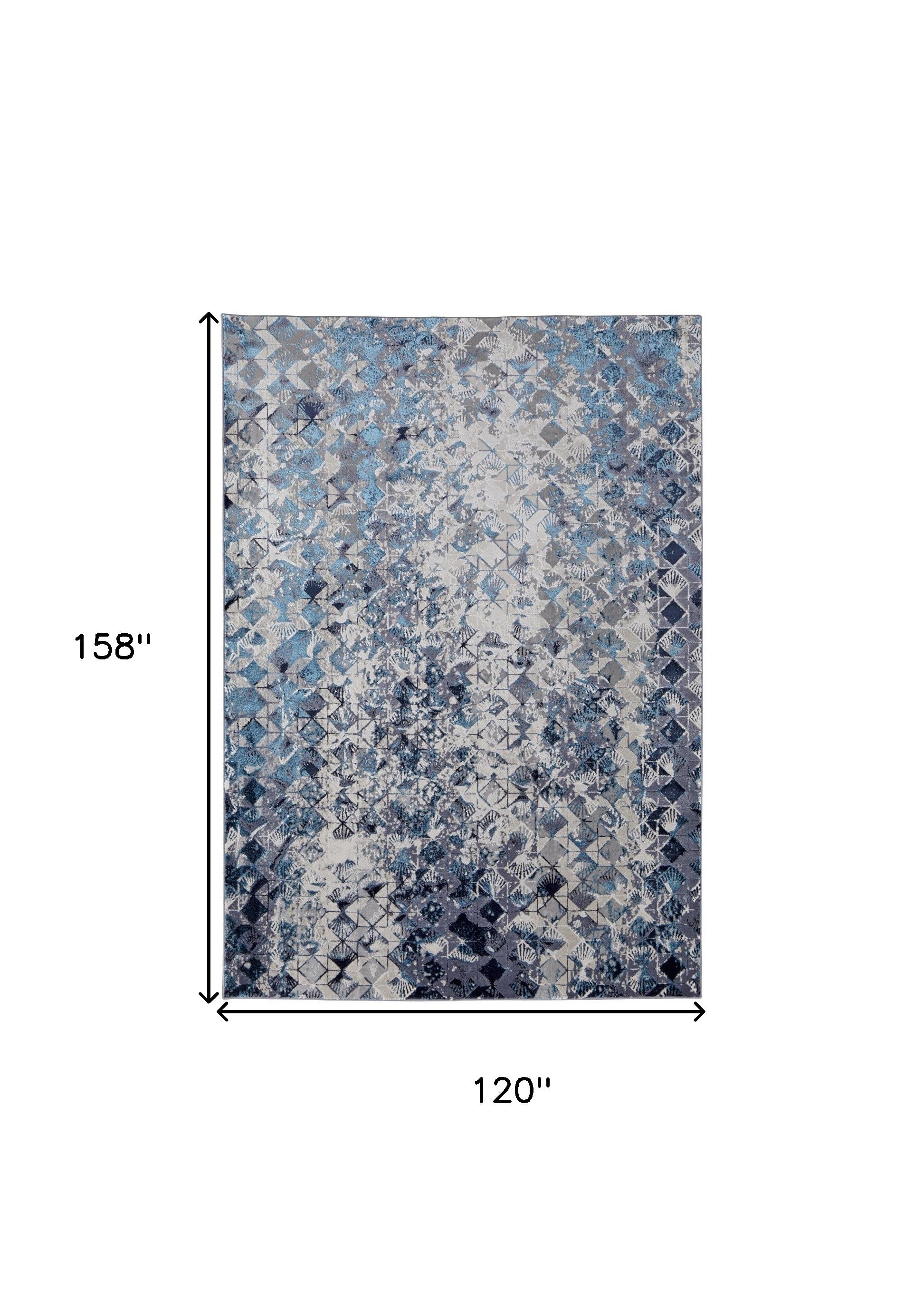 10' X 13' Blue Ivory And Gray Geometric Power Loom Distressed Area Rug