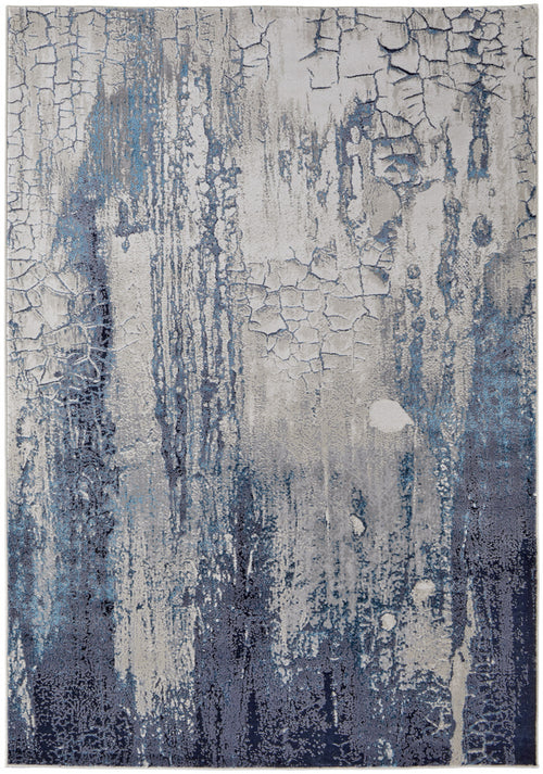 4' X 6' Ivory Blue And Black Abstract Power Loom Distressed Area Rug