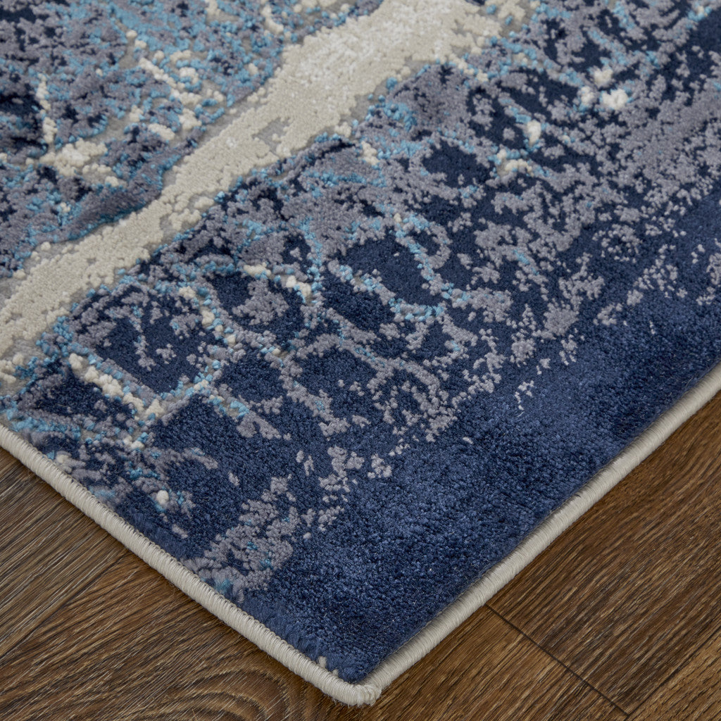 4' X 6' Ivory Blue And Black Abstract Power Loom Distressed Area Rug