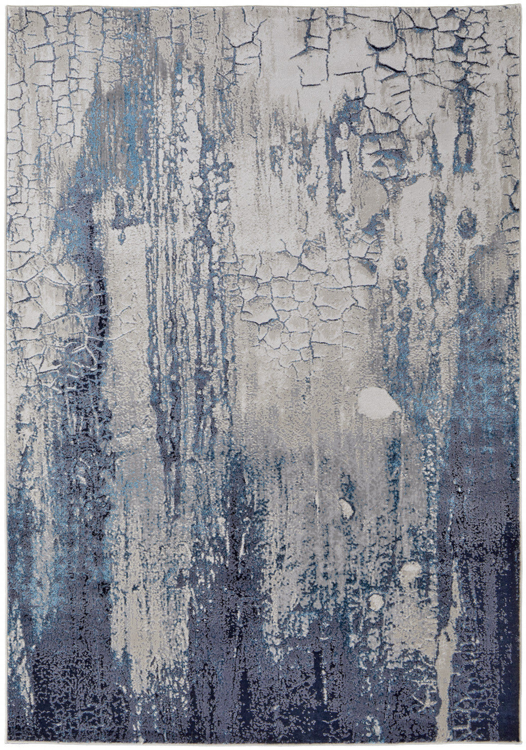 8' X 10' Ivory Blue And Black Abstract Power Loom Distressed Area Rug