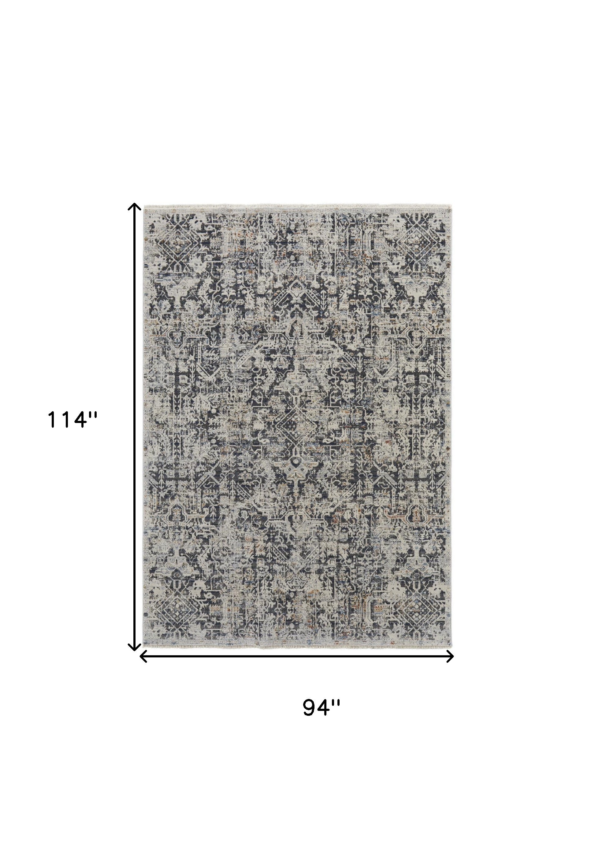 8' X 10' Ivory Gray And Taupe Abstract Power Loom Distressed Area Rug With Fringe