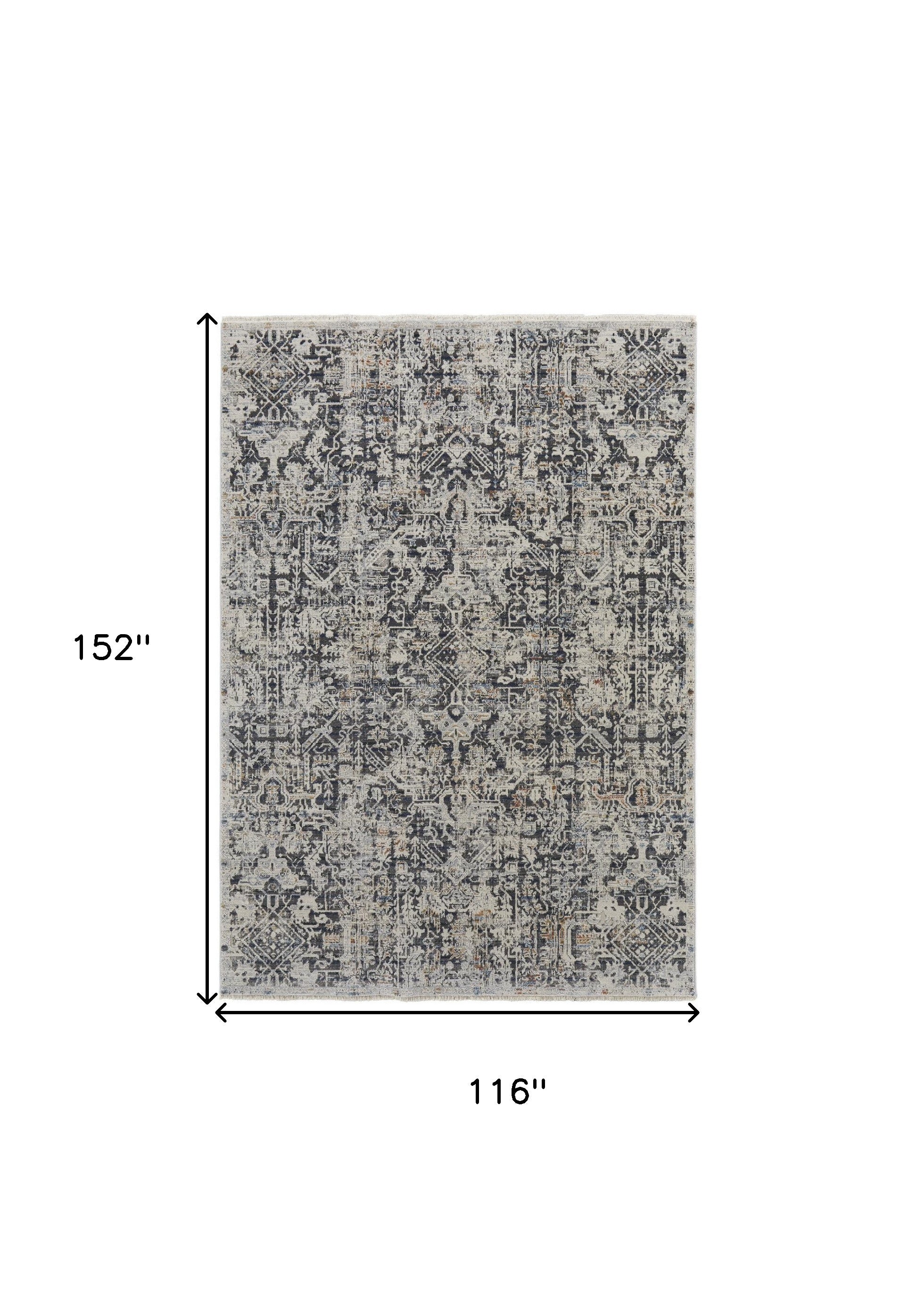 10' X 13' Ivory Gray And Taupe Abstract Power Loom Distressed Area Rug With Fringe