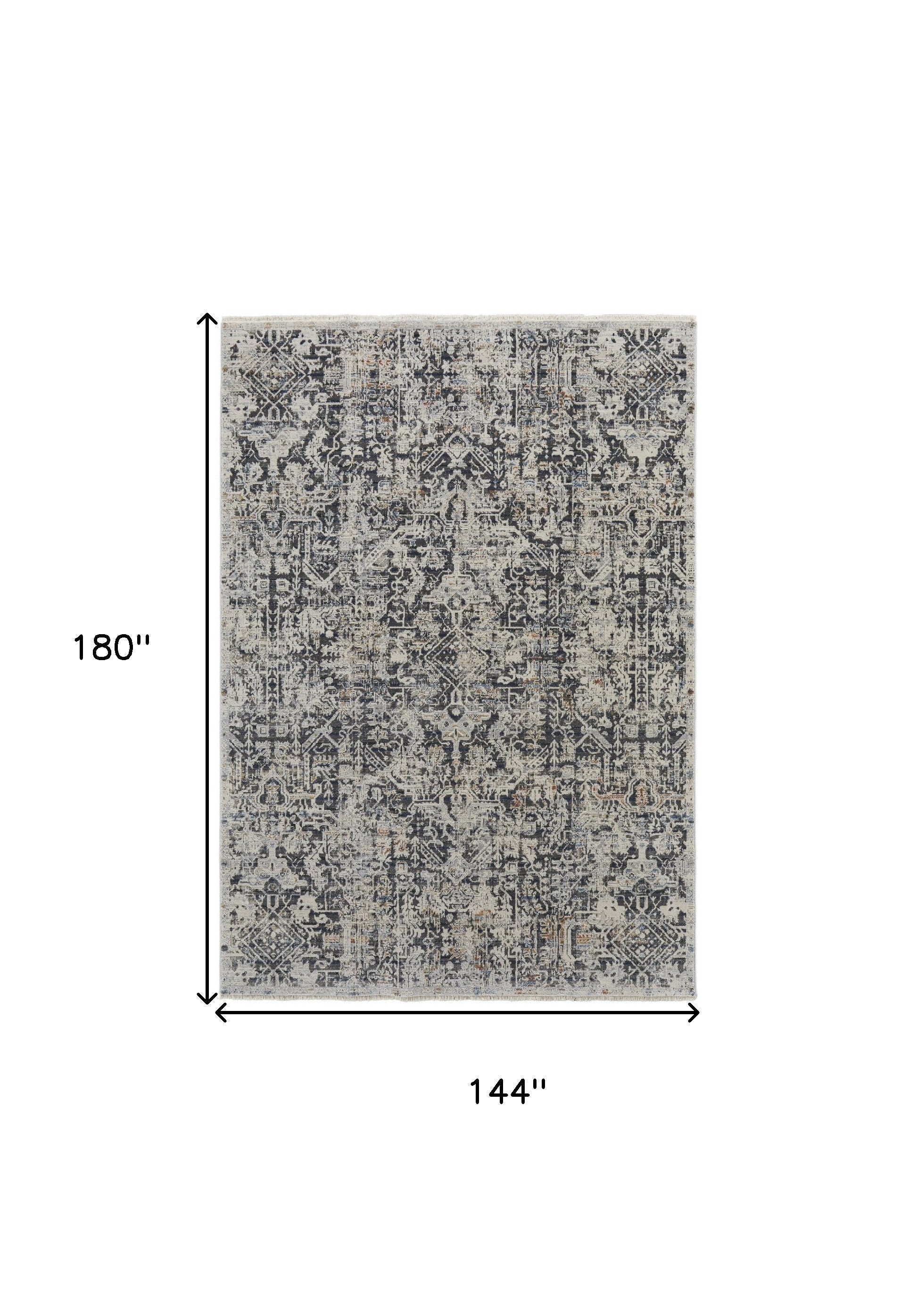 12' X 15' Ivory Gray And Taupe Abstract Power Loom Distressed Area Rug With Fringe