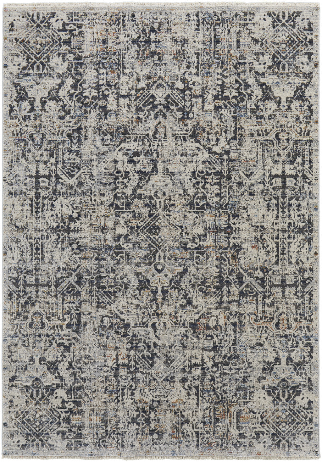 2' X 3' Ivory Gray And Taupe Abstract Power Loom Distressed Area Rug With Fringe