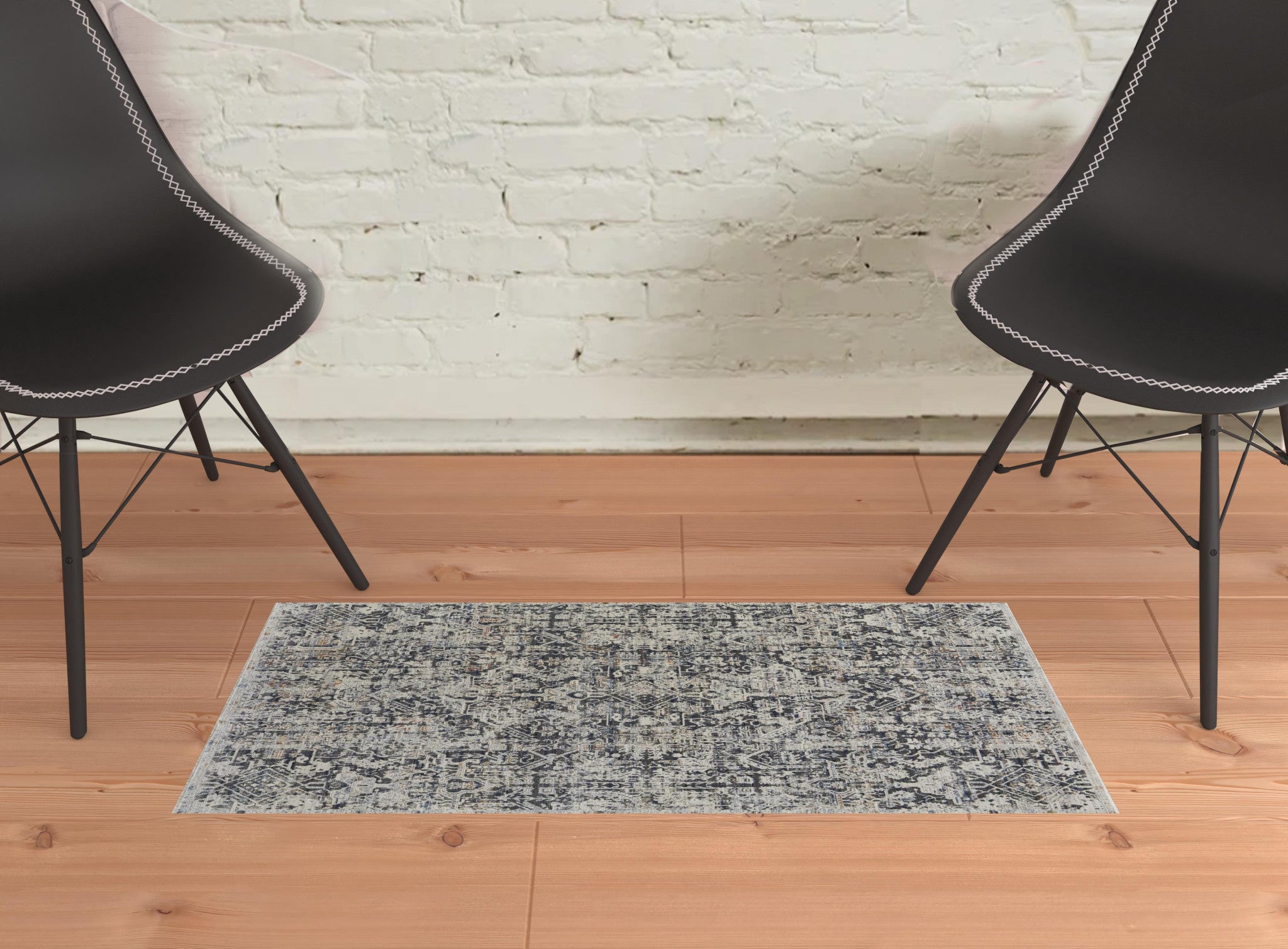 2' X 3' Ivory Gray And Taupe Abstract Power Loom Distressed Area Rug With Fringe