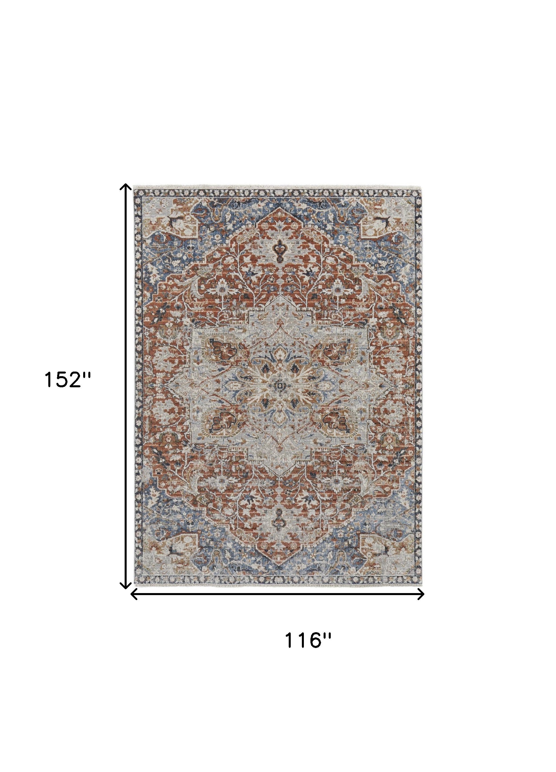 10' X 13' Orange Ivory And Blue Floral Power Loom Area Rug With Fringe