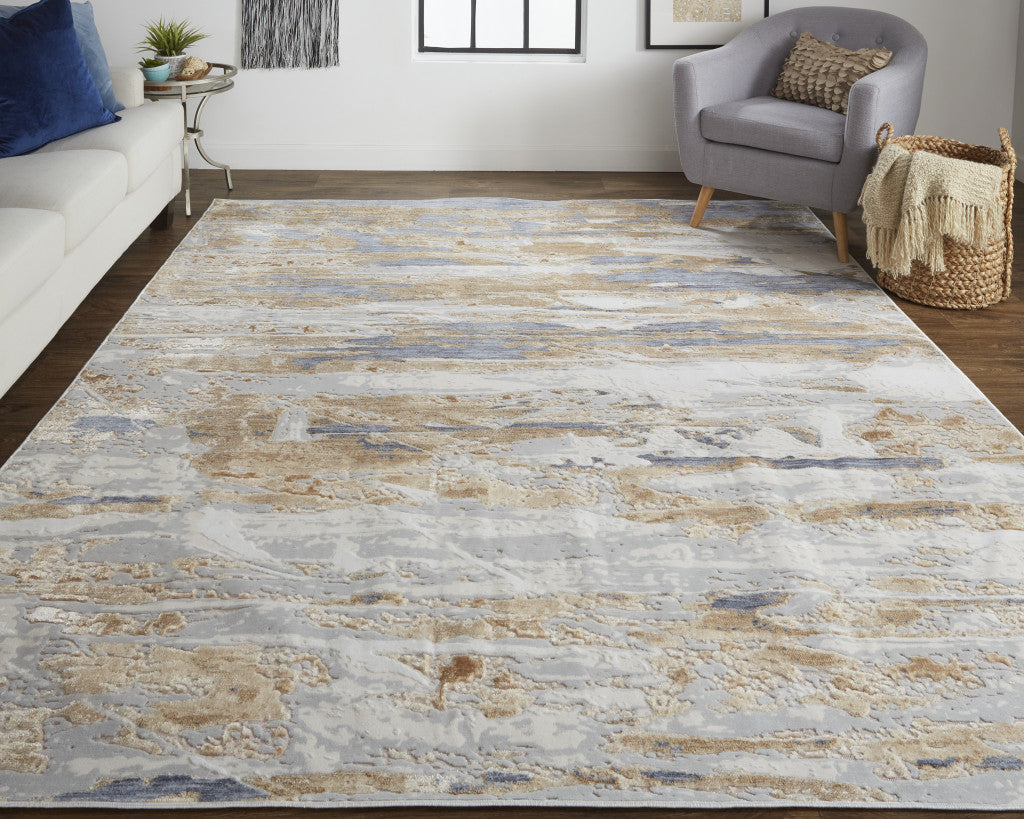 4' X 6' Tan Orange And Ivory Abstract Power Loom Distressed Area Rug