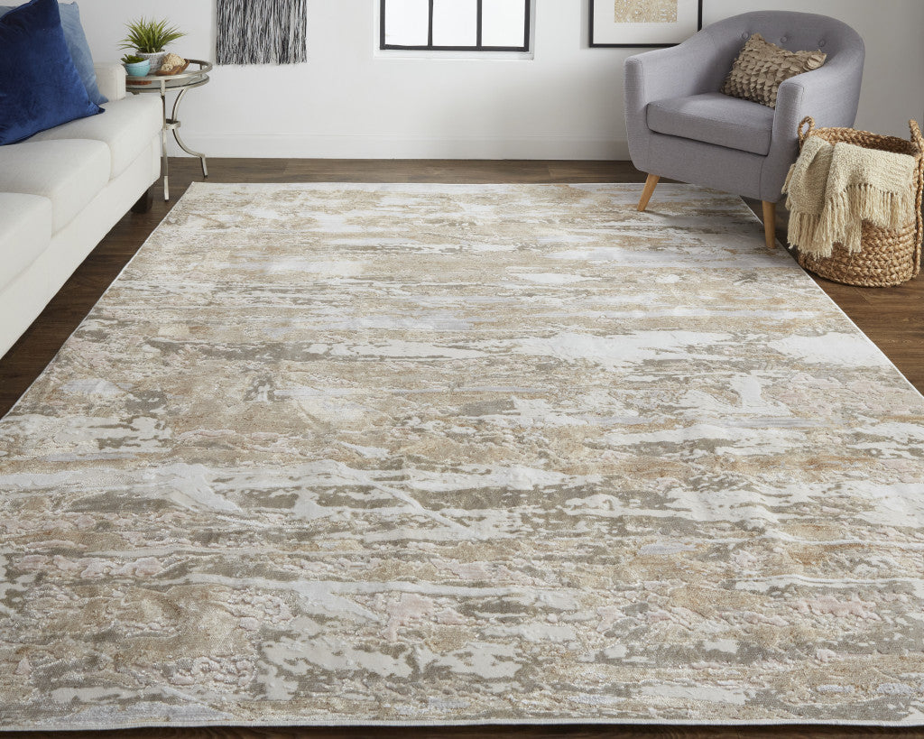 4' X 6' Tan And Ivory Abstract Power Loom Distressed Area Rug