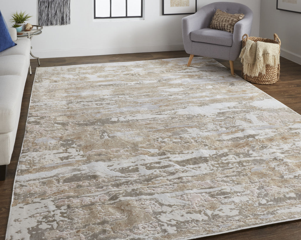 4' X 6' Tan And Ivory Abstract Power Loom Distressed Area Rug