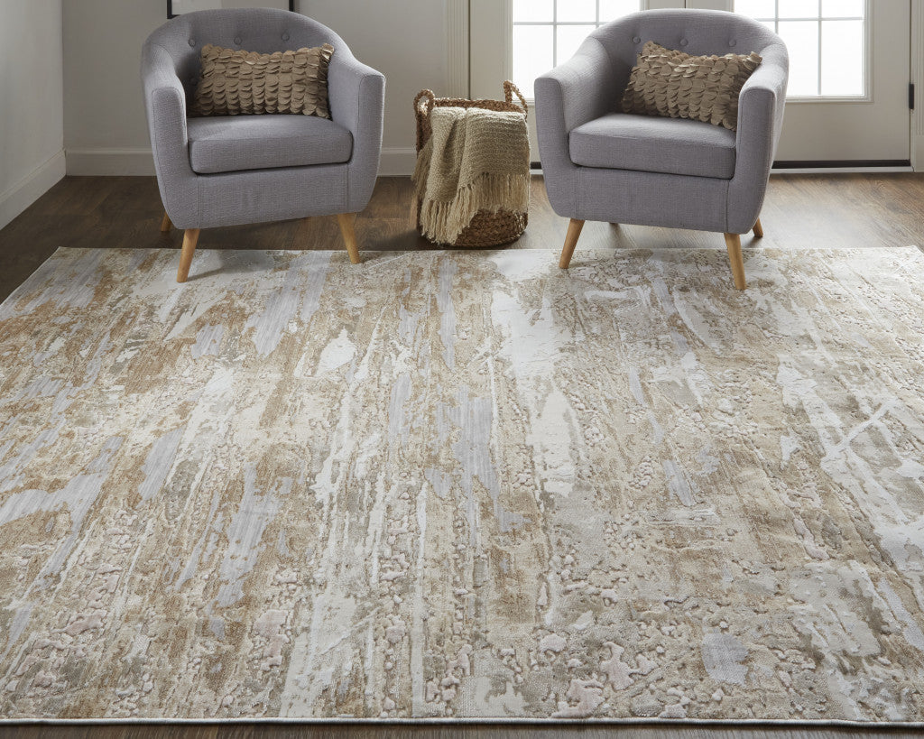 4' X 6' Tan And Ivory Abstract Power Loom Distressed Area Rug