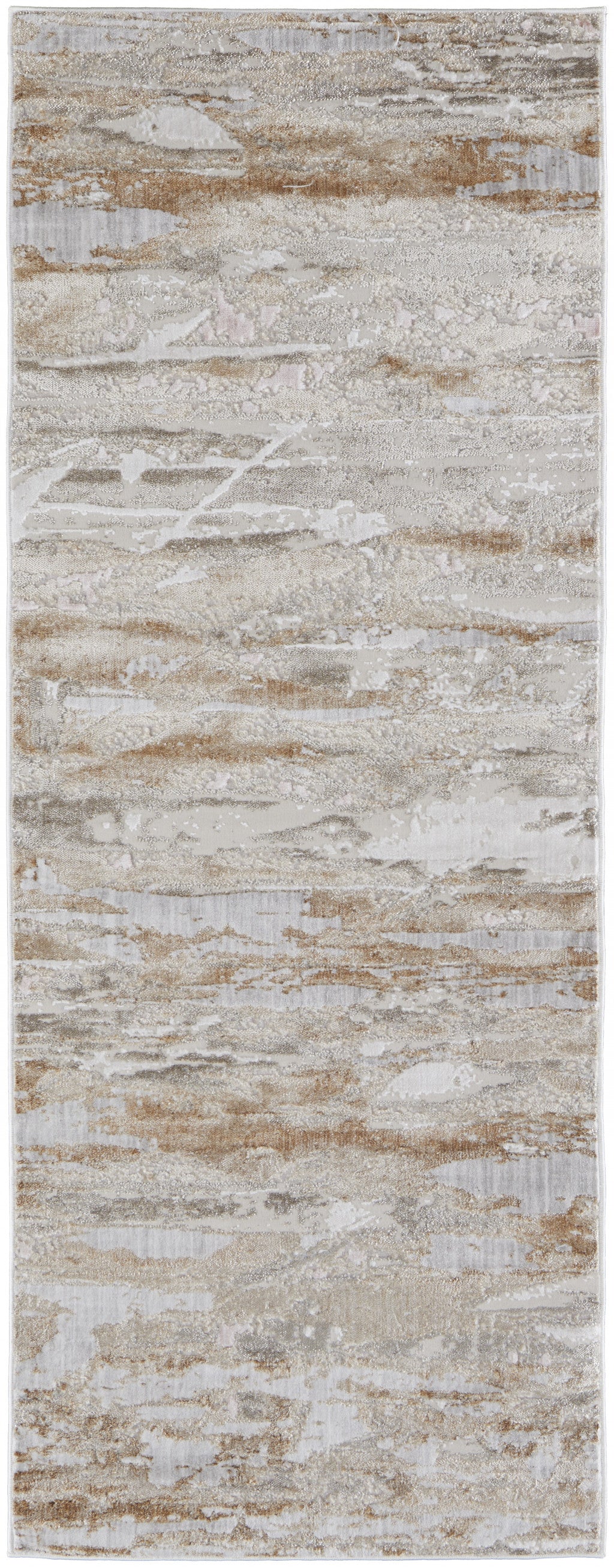 8' Tan And Ivory Abstract Power Loom Distressed Runner Rug