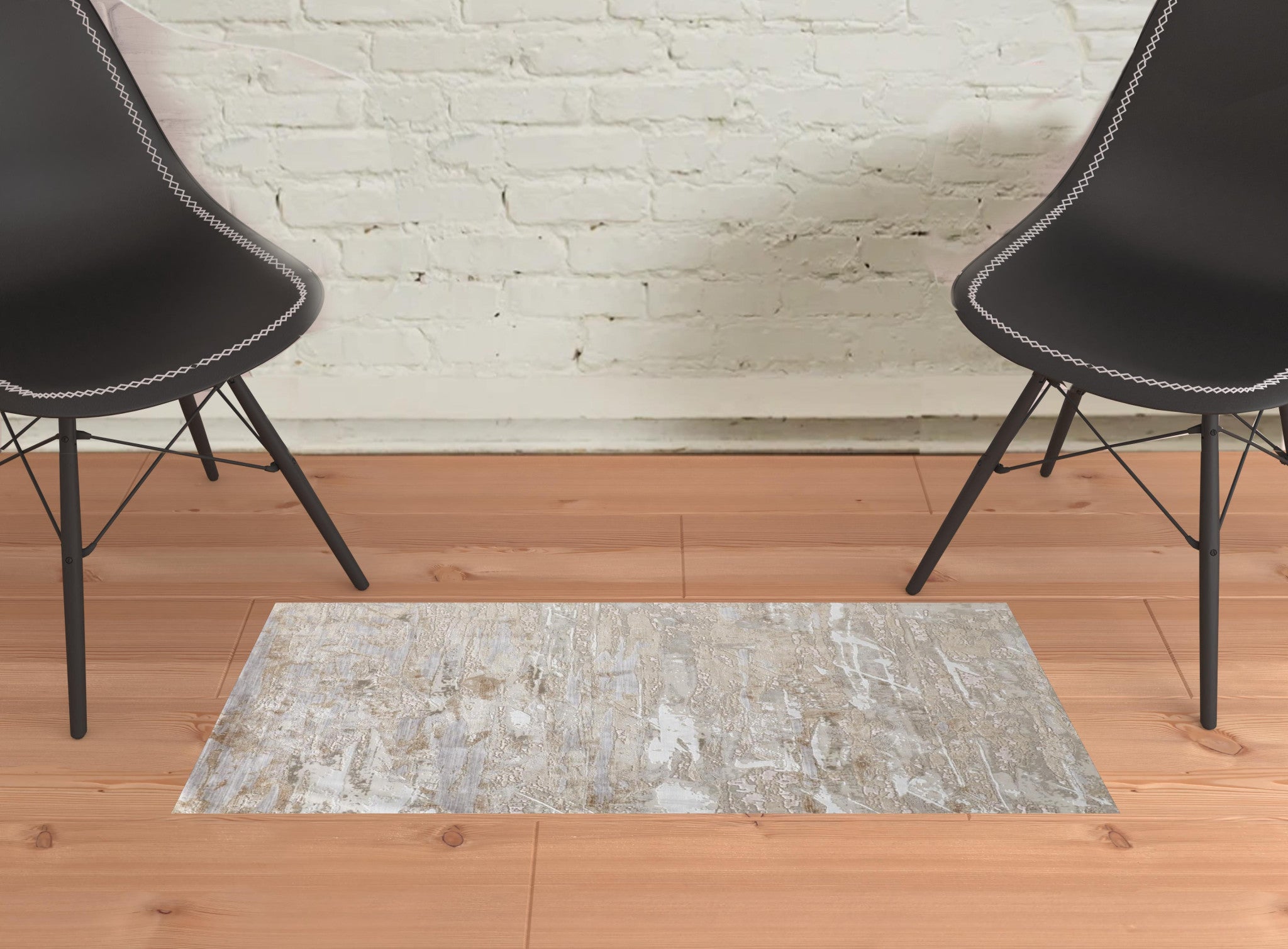 2' X 3' Tan And Ivory Abstract Power Loom Distressed Area Rug